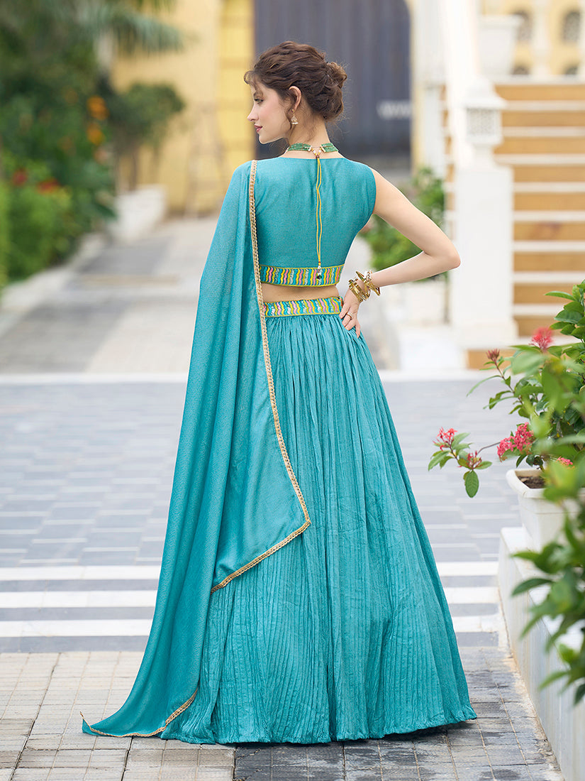 Designer Lehenga Choli Crush Silk in Sky blue