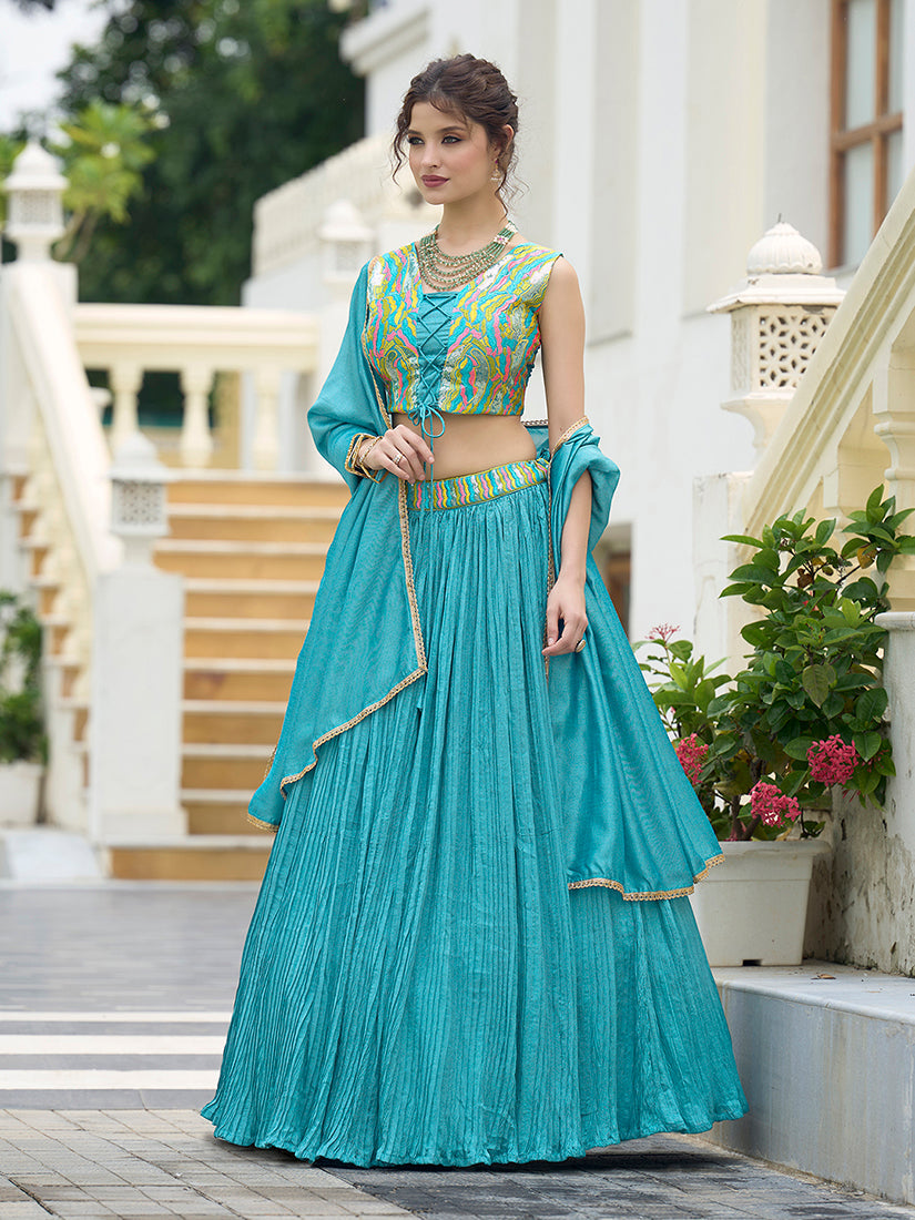 Designer Lehenga Choli Crush Silk in Sky blue