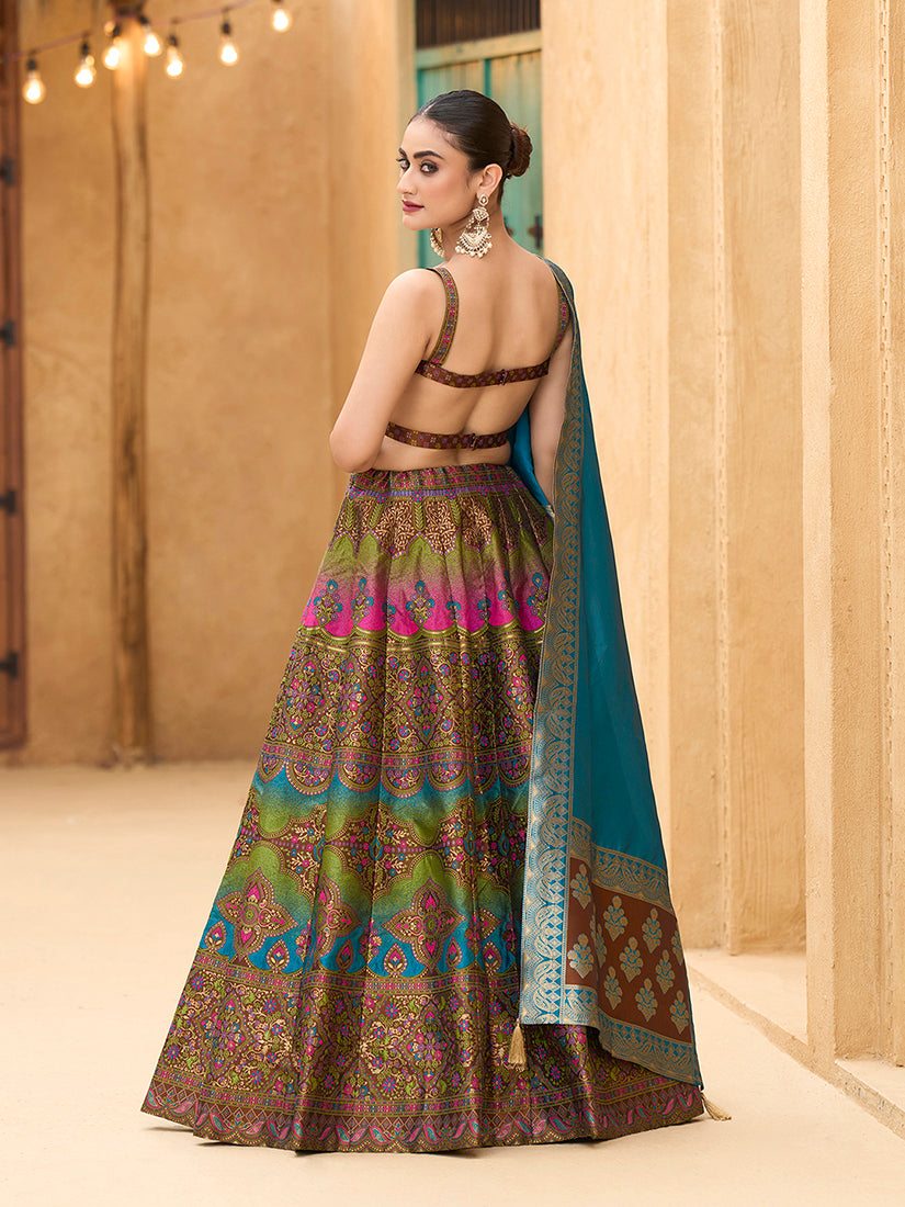Designer Lehenga Choli Jacquard Kanjiwaram silk in Brown