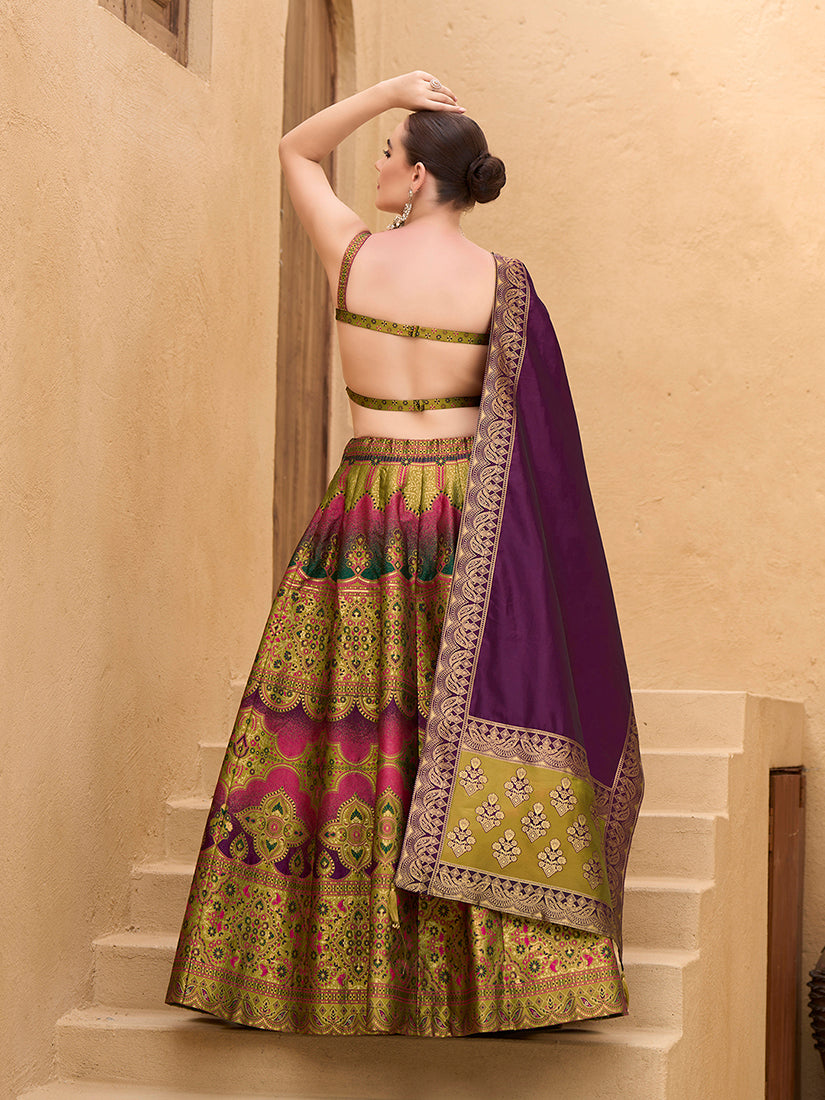 Designer Lehenga Choli Jacquard Kanjiwaram silk in Mehendi green