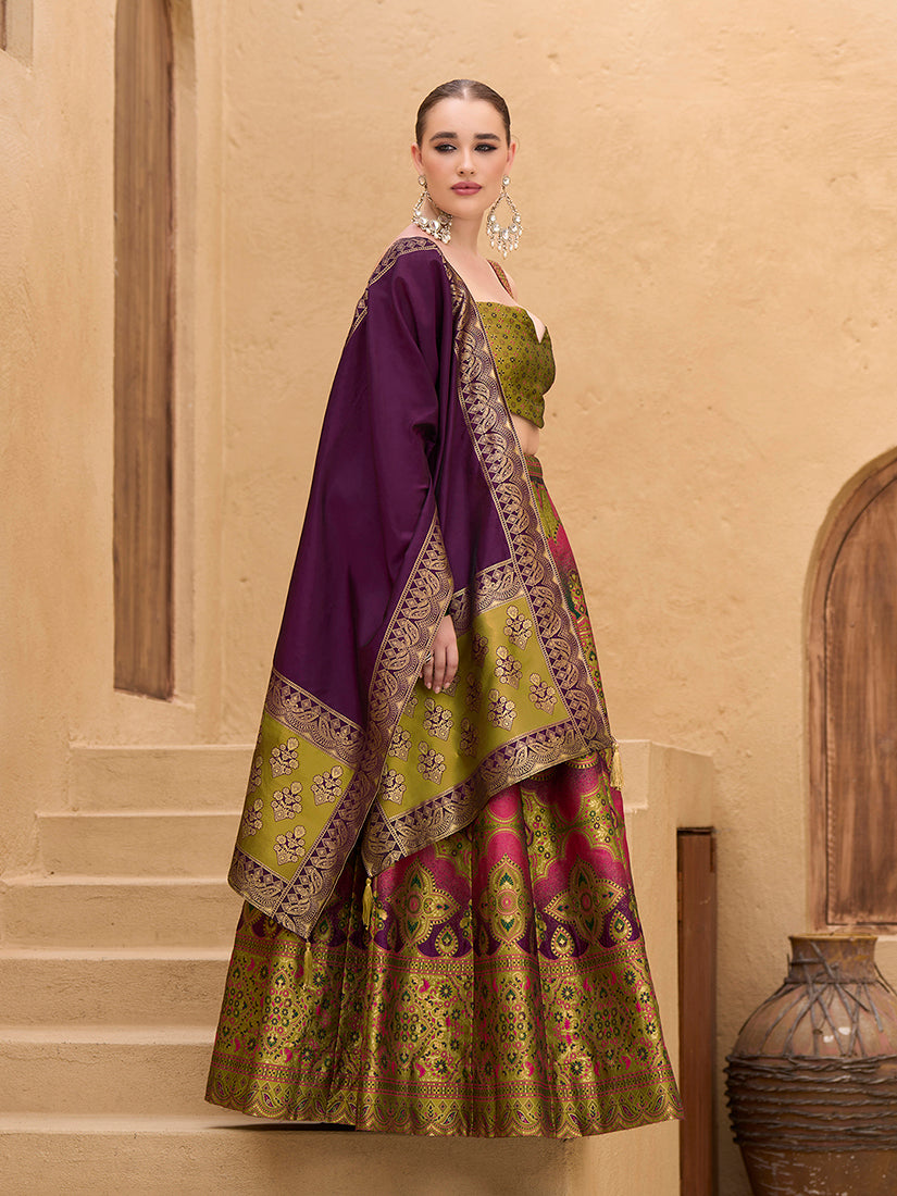 Designer Lehenga Choli Jacquard Kanjiwaram silk in Mehendi green