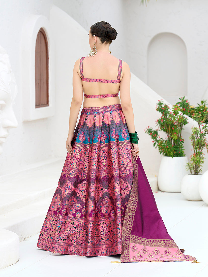 Designer Lehenga Choli Jacquard Kanjiwaram silk in Pink