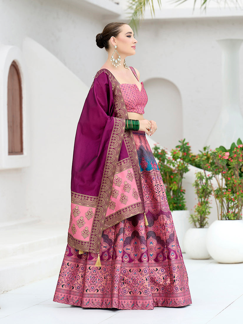 Designer Lehenga Choli Jacquard Kanjiwaram silk in Pink