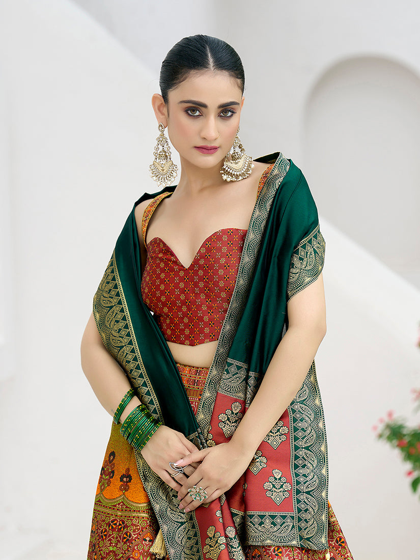 Designer Lehenga Choli Jacquard Kanjiwaram silk in Rust
