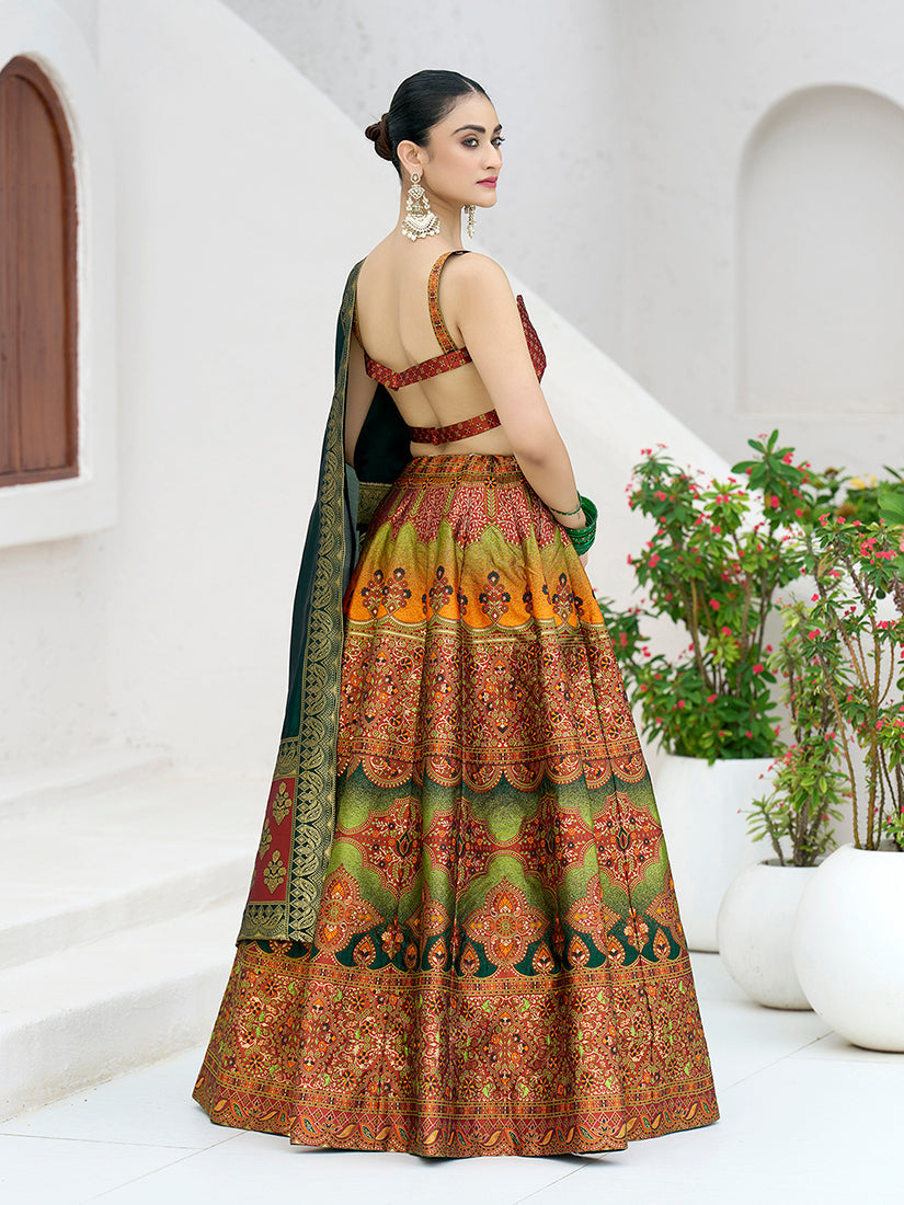 Designer Lehenga Choli Jacquard Kanjiwaram silk in Rust