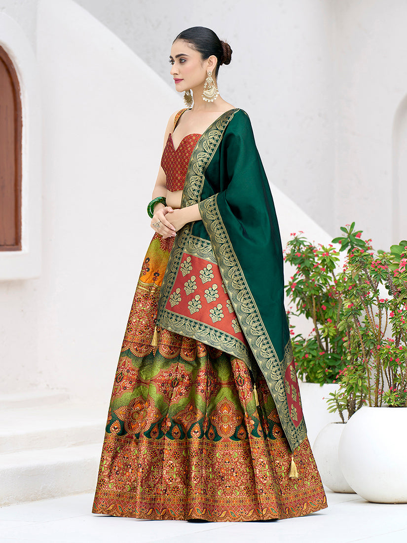 Designer Lehenga Choli Jacquard Kanjiwaram silk in Rust