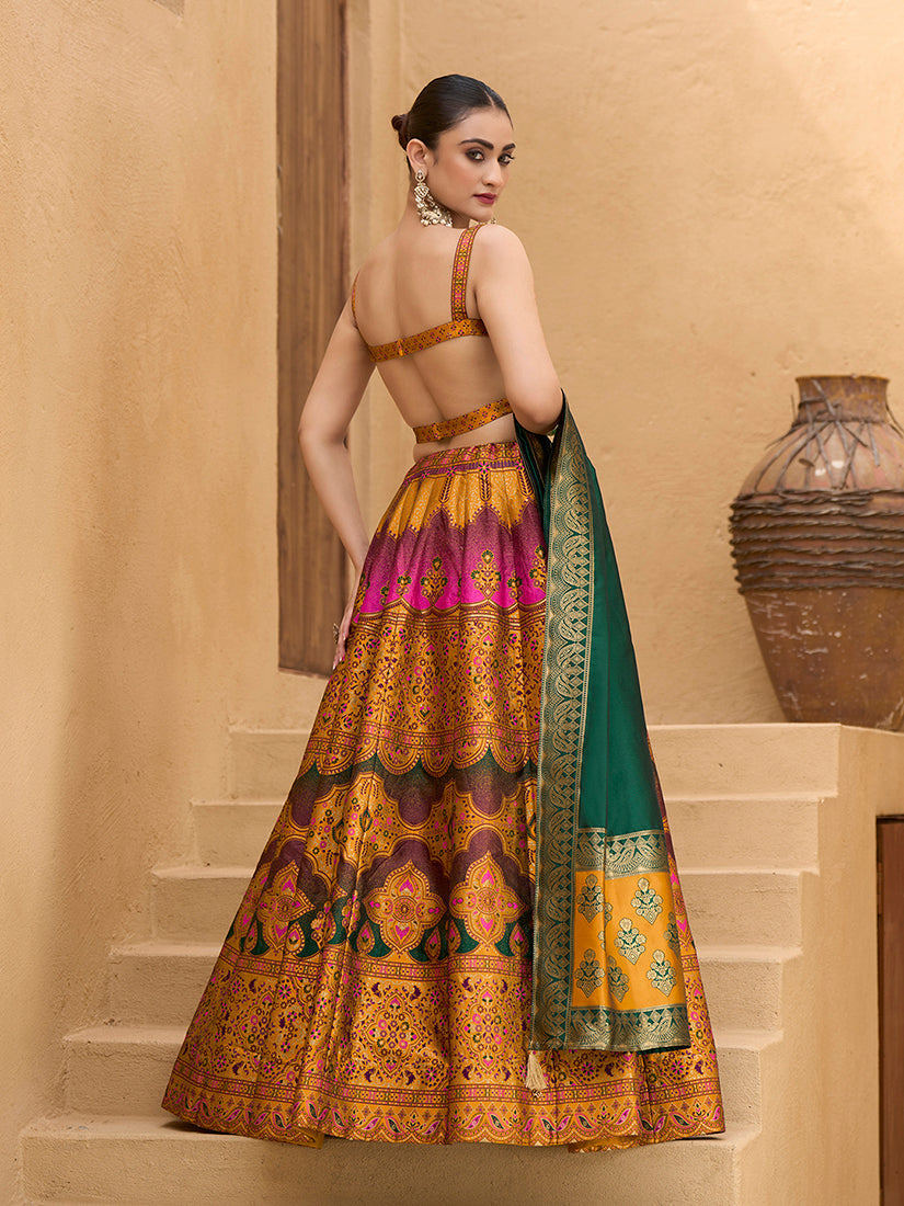 Designer Lehenga Choli Jacquard Kanjiwaram silk in Yellow