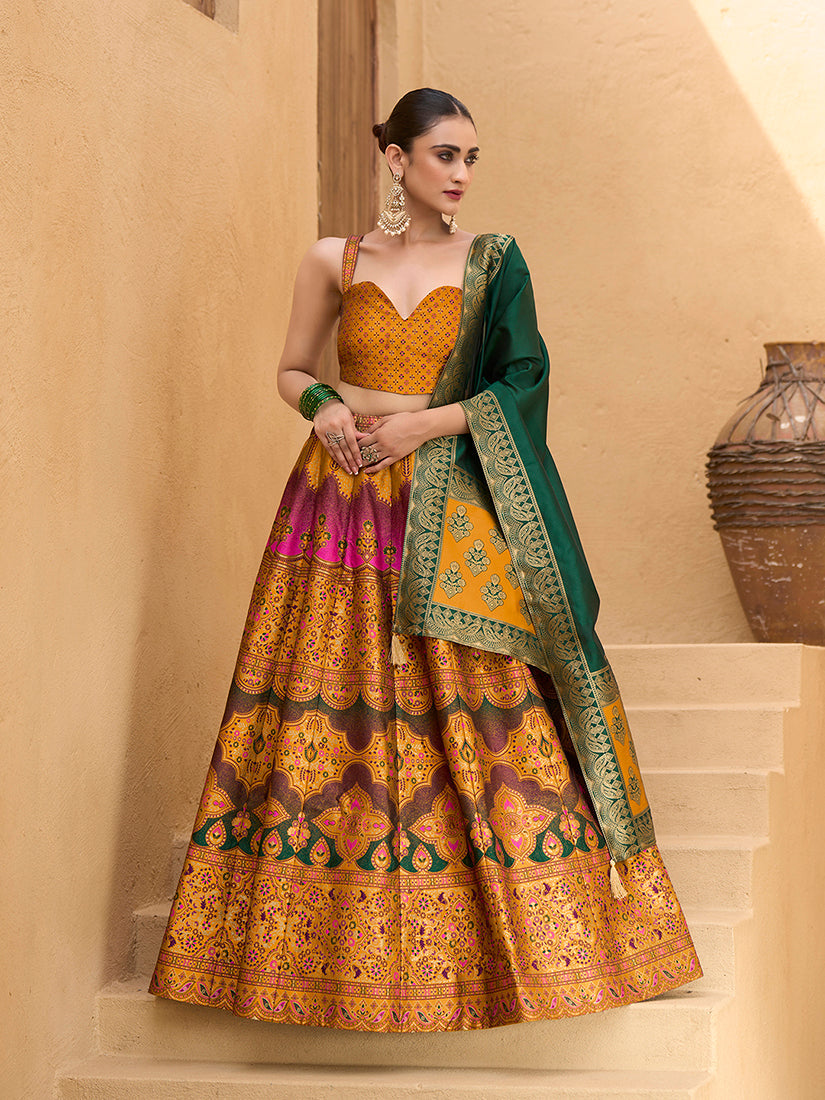 Designer Lehenga Choli Jacquard Kanjiwaram silk in Yellow