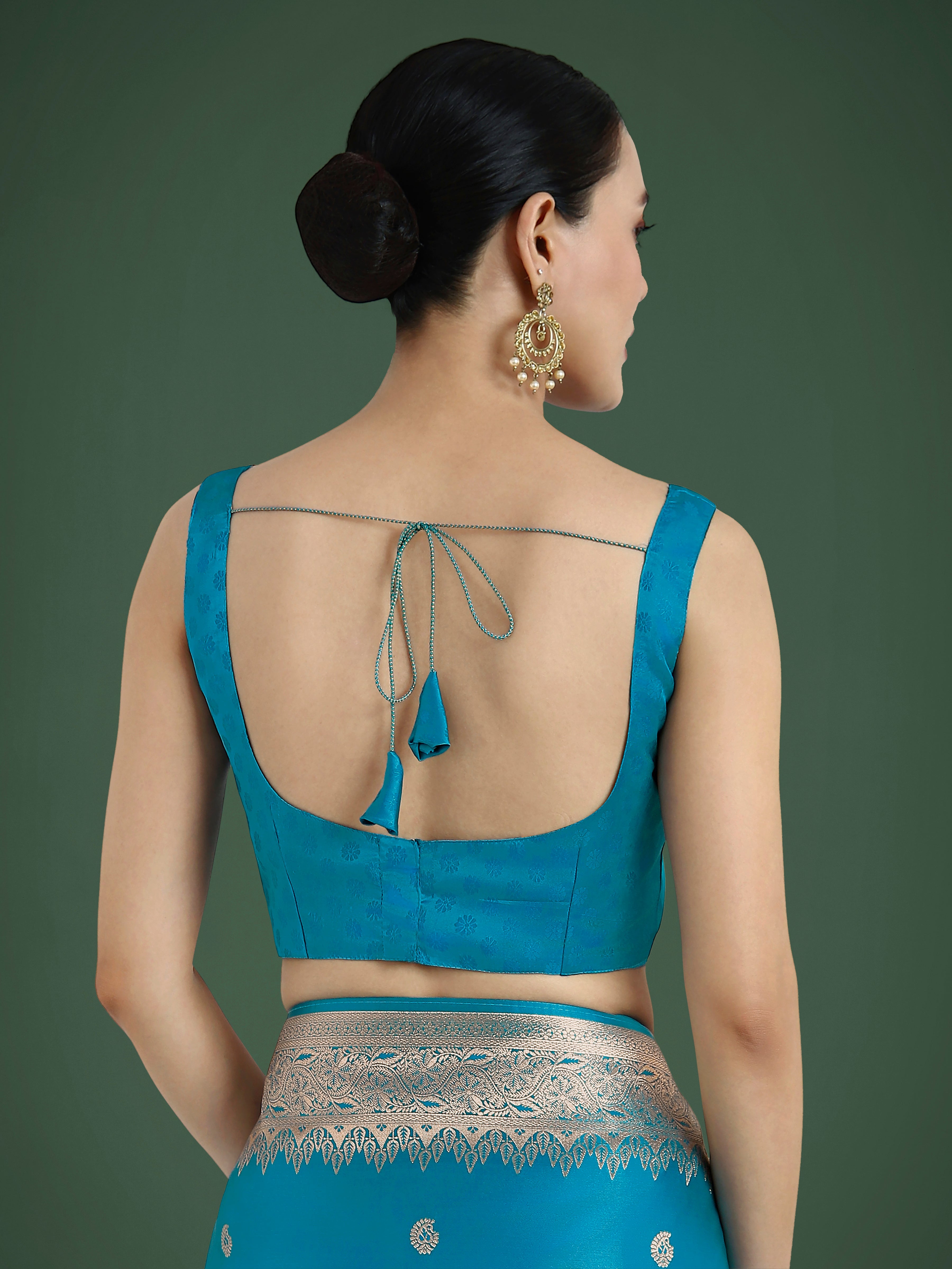 Divine Cyan blue Soft Banarasi Satin Silk Trendy Saree With Blouse Piece