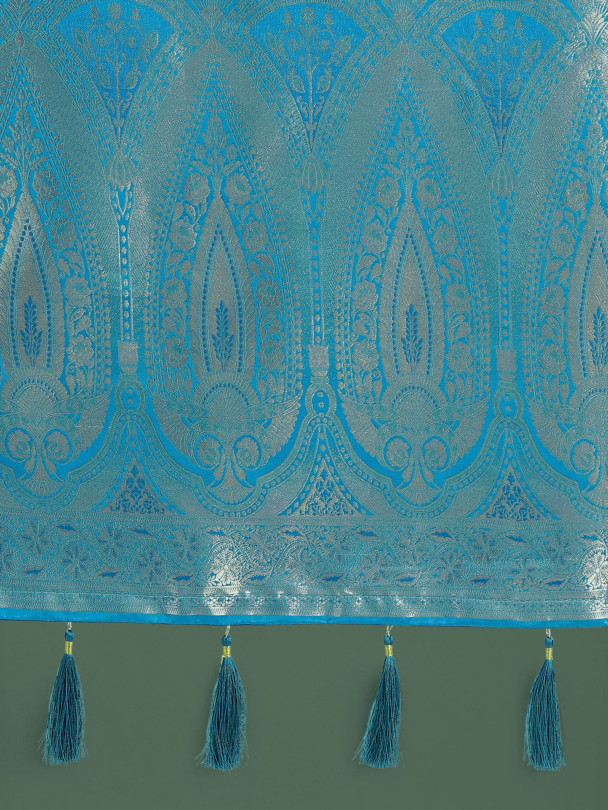Divine Cyan blue Soft Banarasi Satin Silk Trendy Saree With Blouse Piece