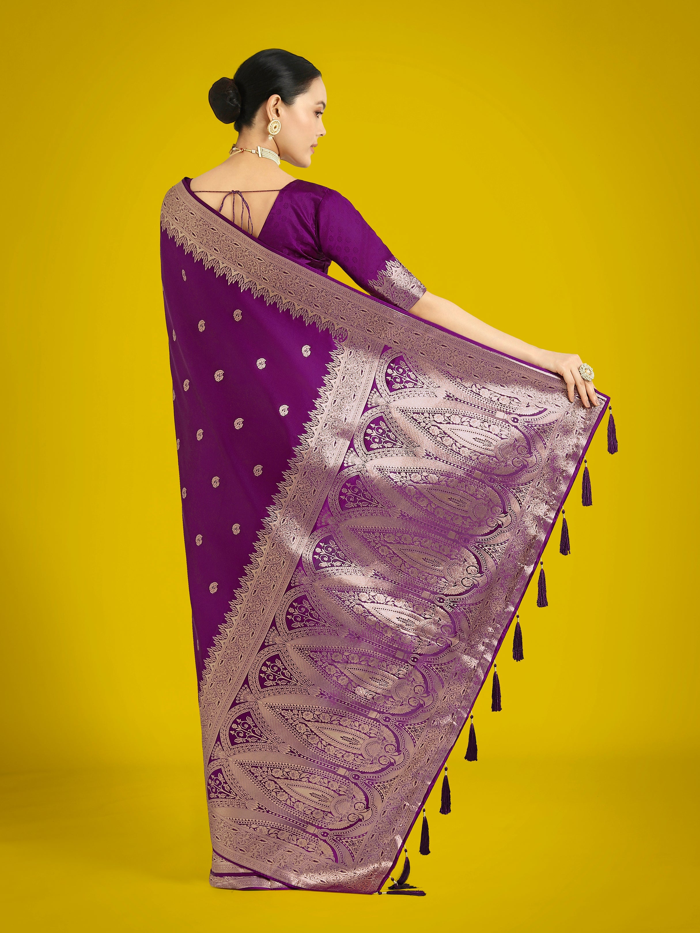 Divine Dark Purple Soft Banarasi Satin Silk Trendy Saree With Blouse Piece