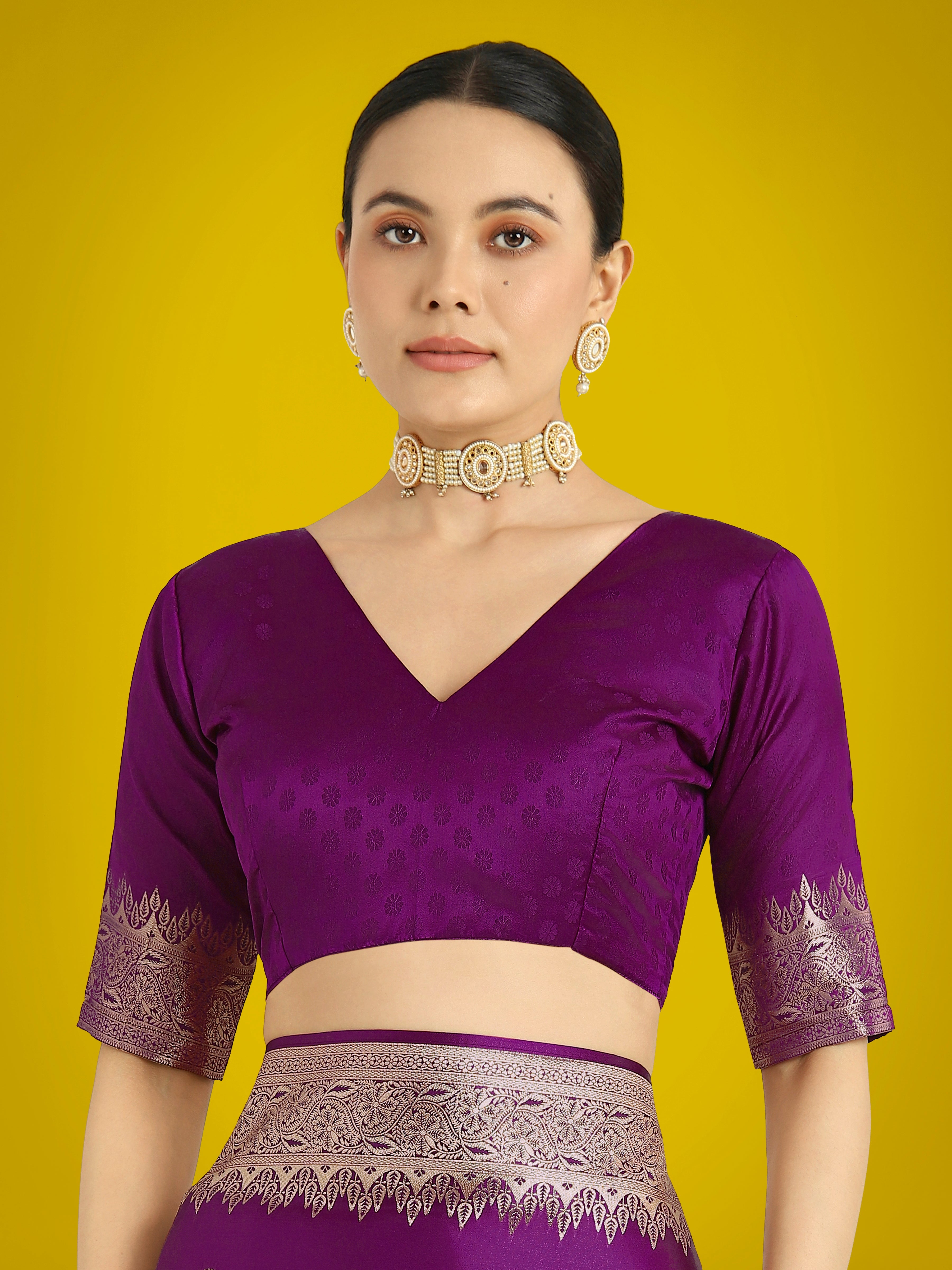 Divine Dark Purple Soft Banarasi Satin Silk Trendy Saree With Blouse Piece