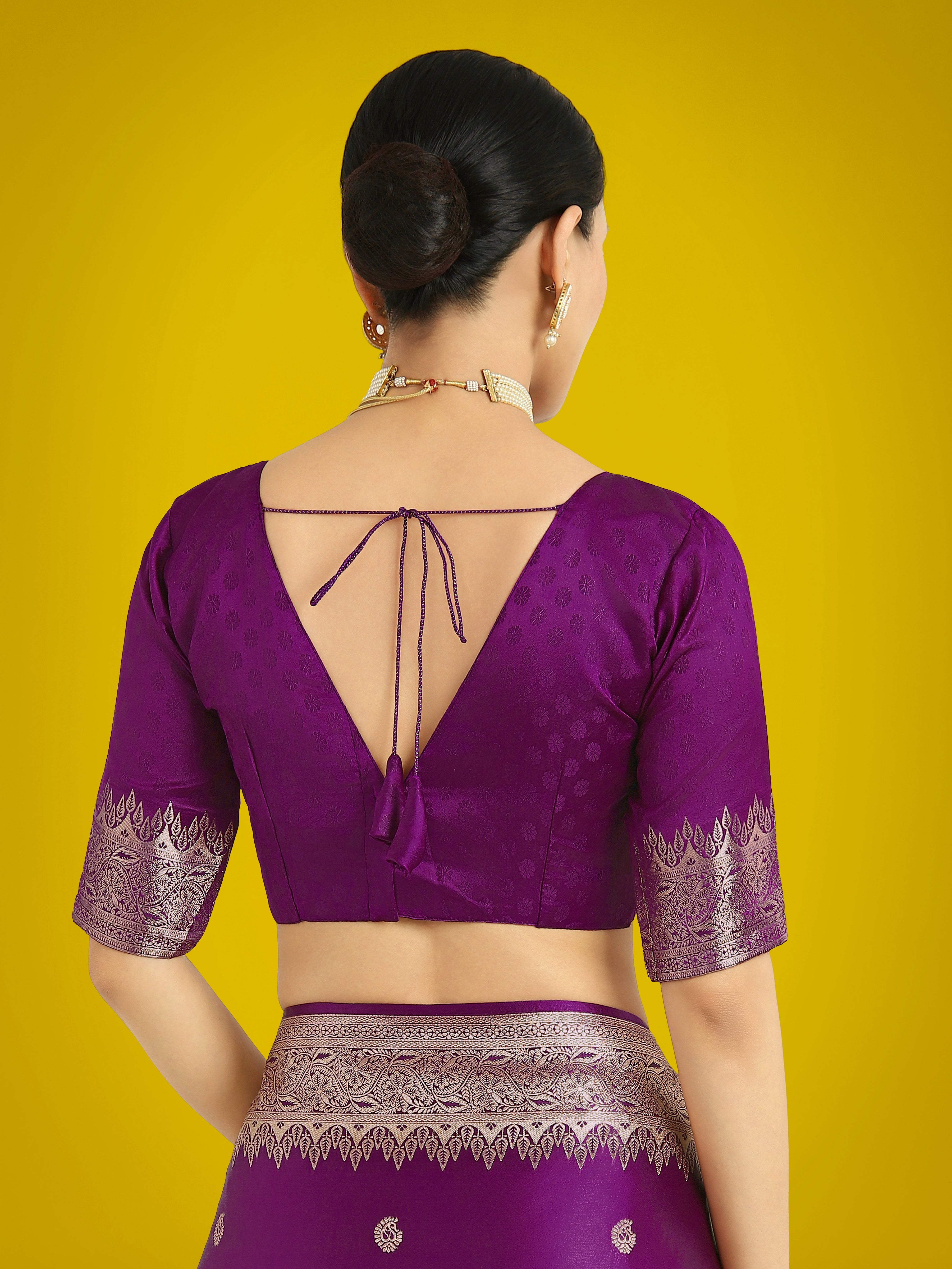 Divine Dark Purple Soft Banarasi Satin Silk Trendy Saree With Blouse Piece