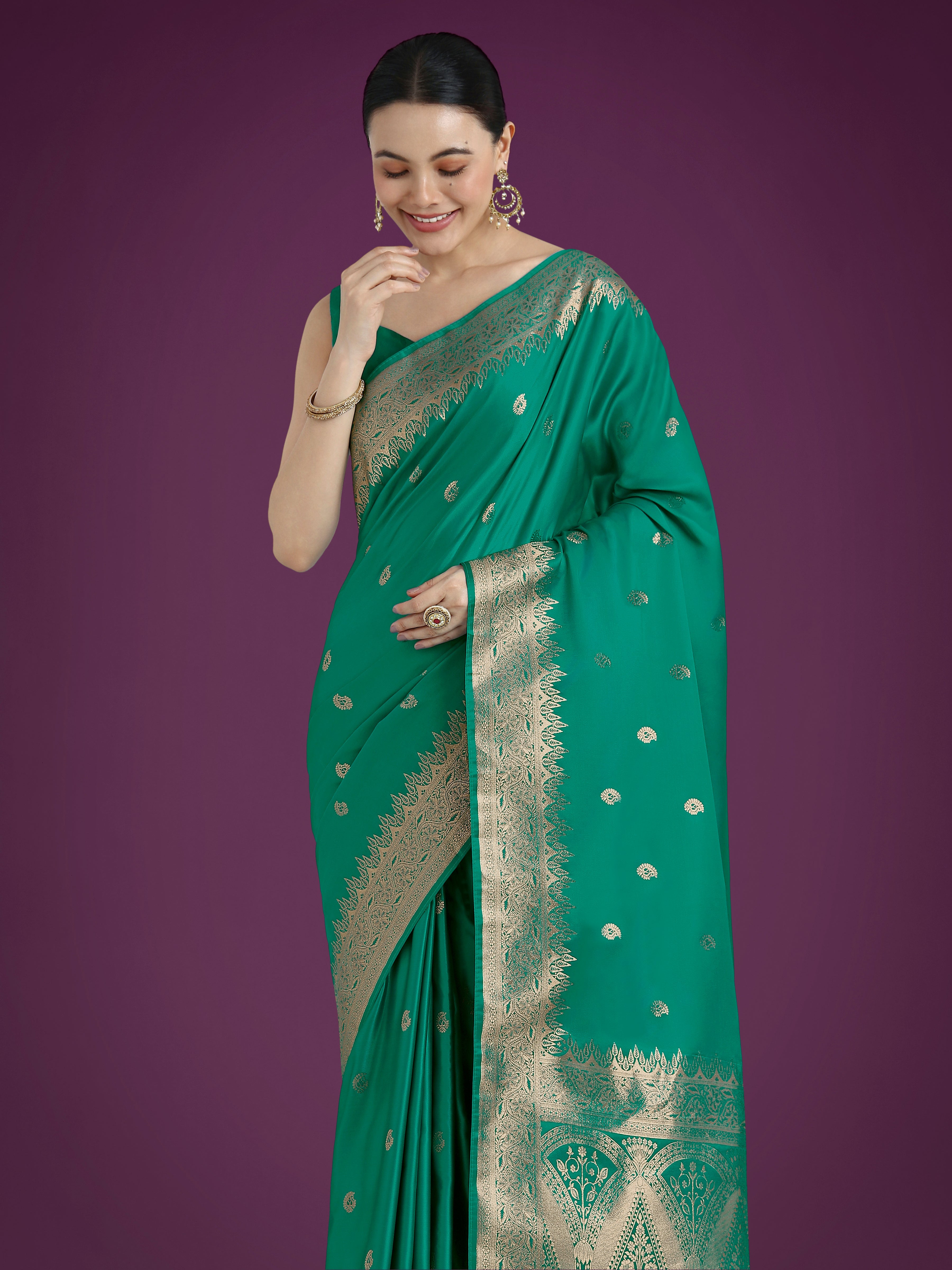 Divine Turquoise Soft Banarasi Satin Silk Trendy Saree With Blouse Piece