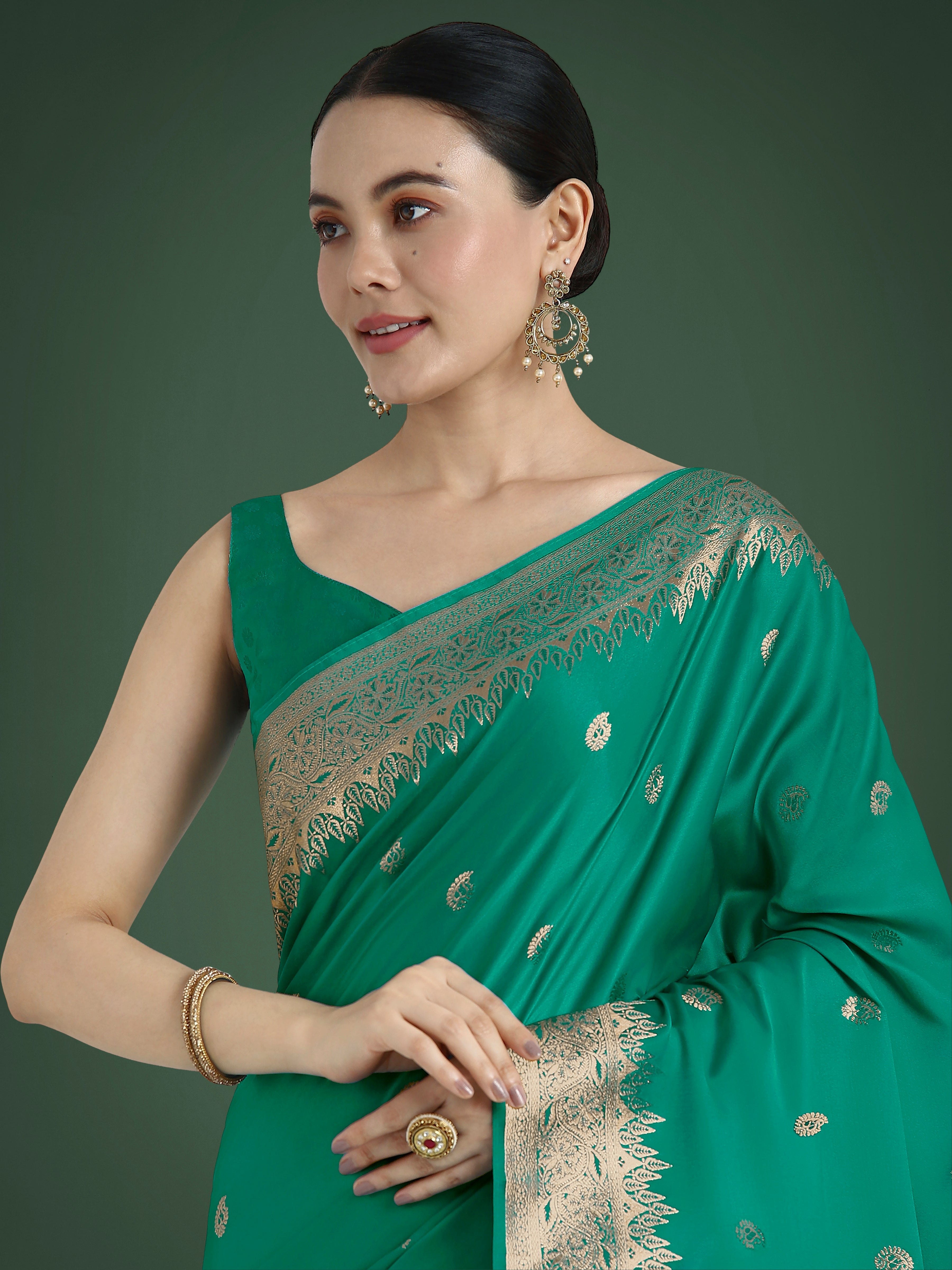Divine Turquoise Soft Banarasi Satin Silk Trendy Saree With Blouse Piece