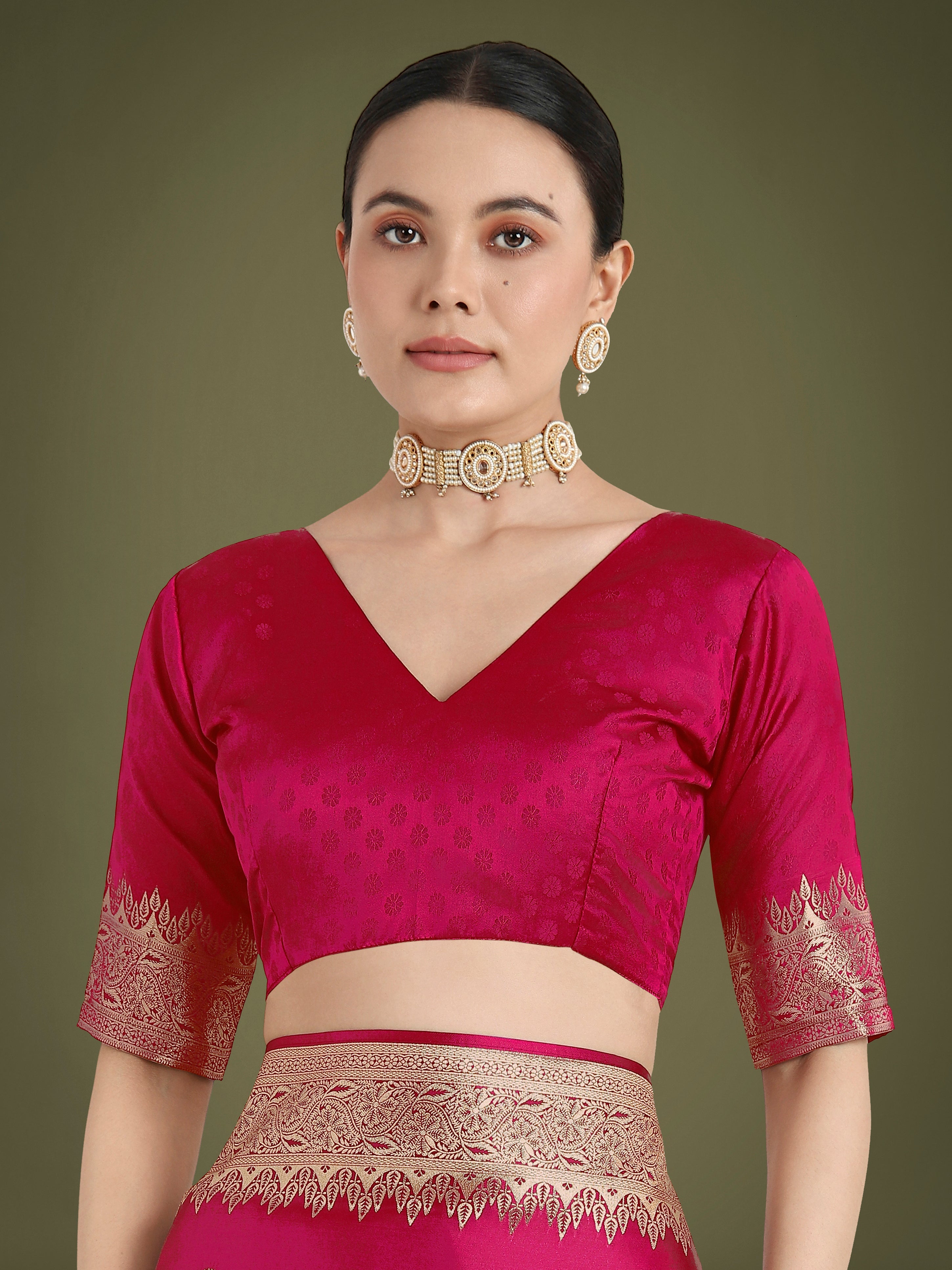 Divine Rani Pink Soft Banarasi Satin Silk Trendy Saree With Blouse Piece