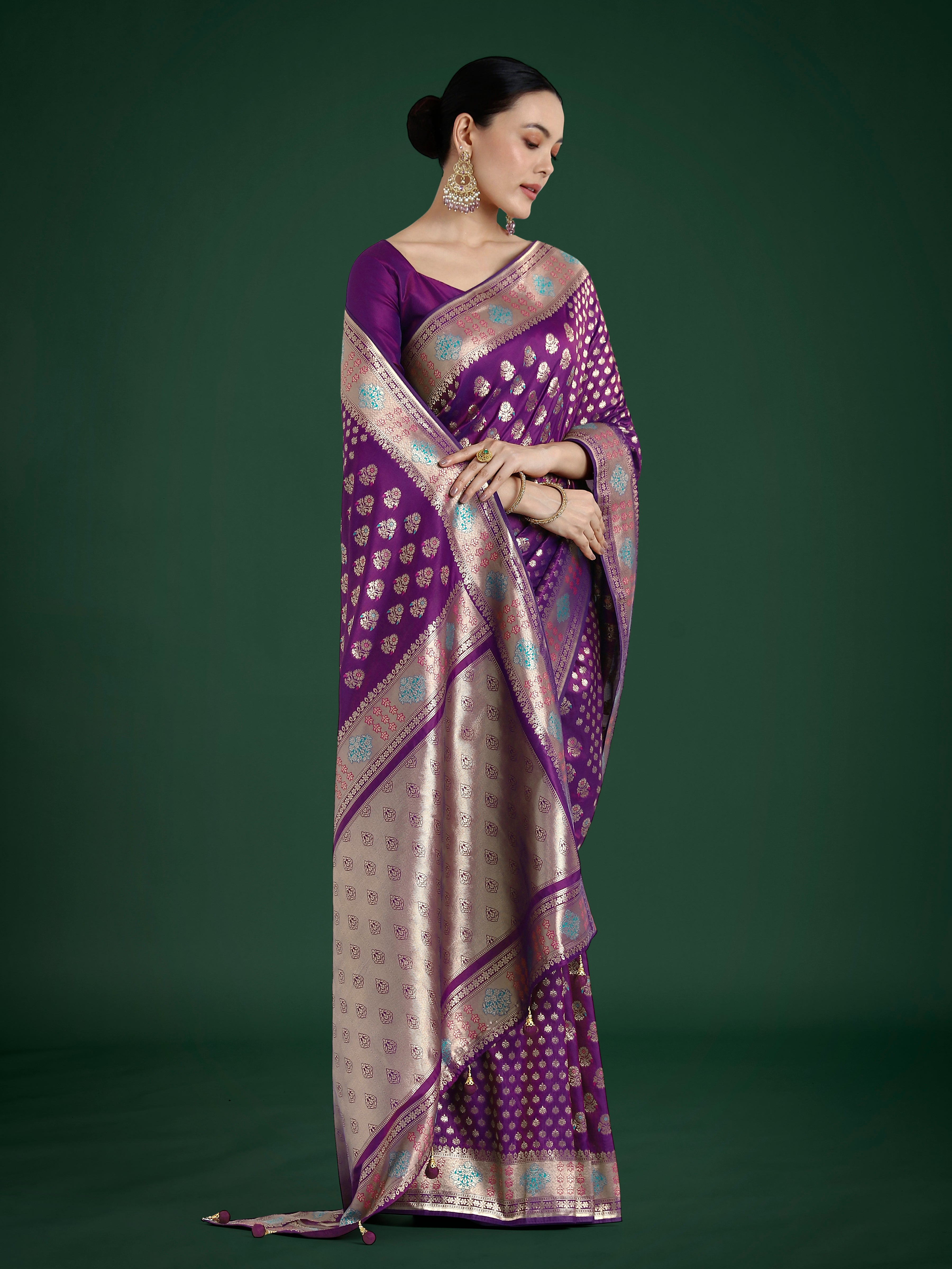 Purple Colour Banarasi Silk Zari Weaving Classic Saree