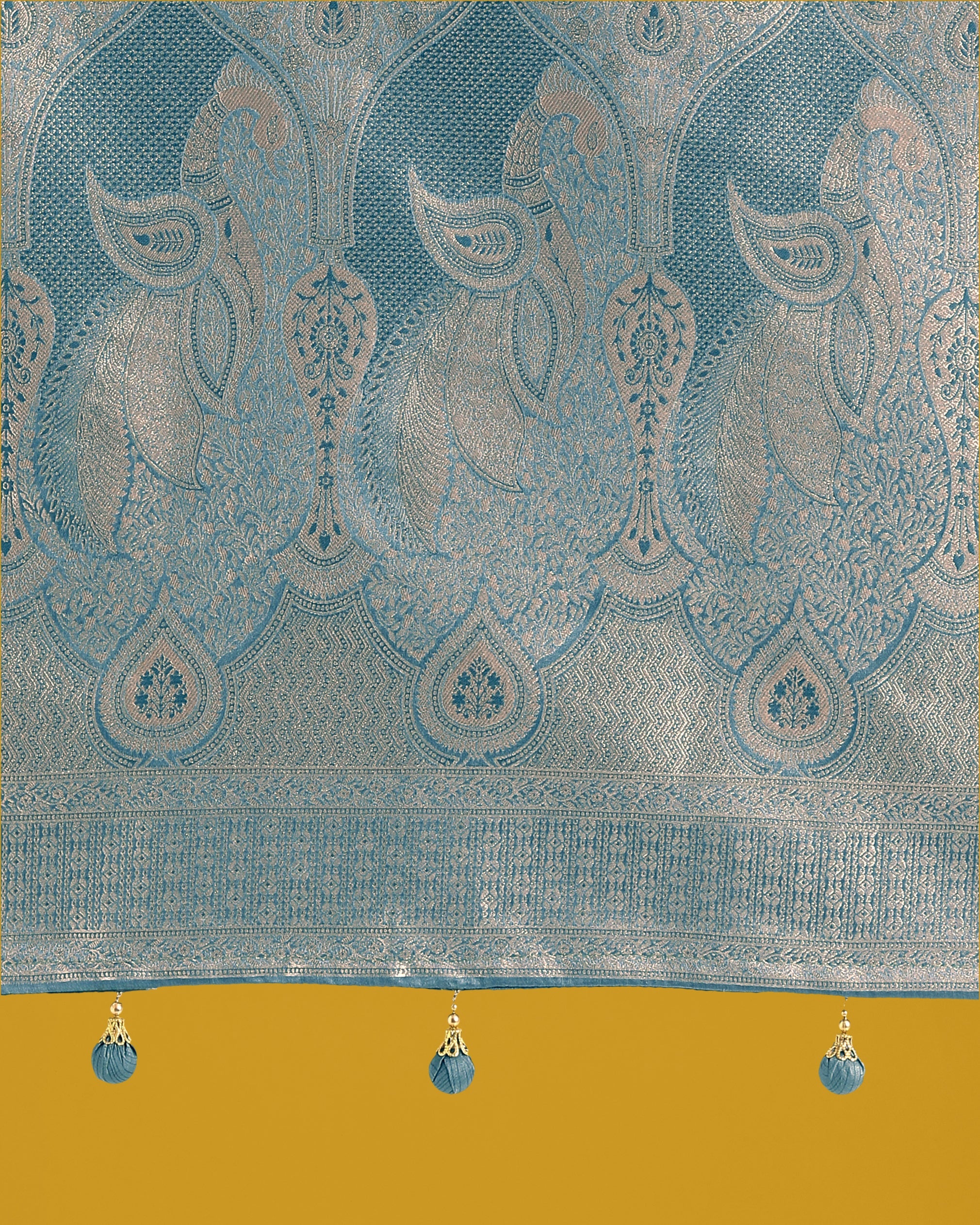 Dusty Cyan Weaving Banarasi Satin Silk Trendy Saree For Festival