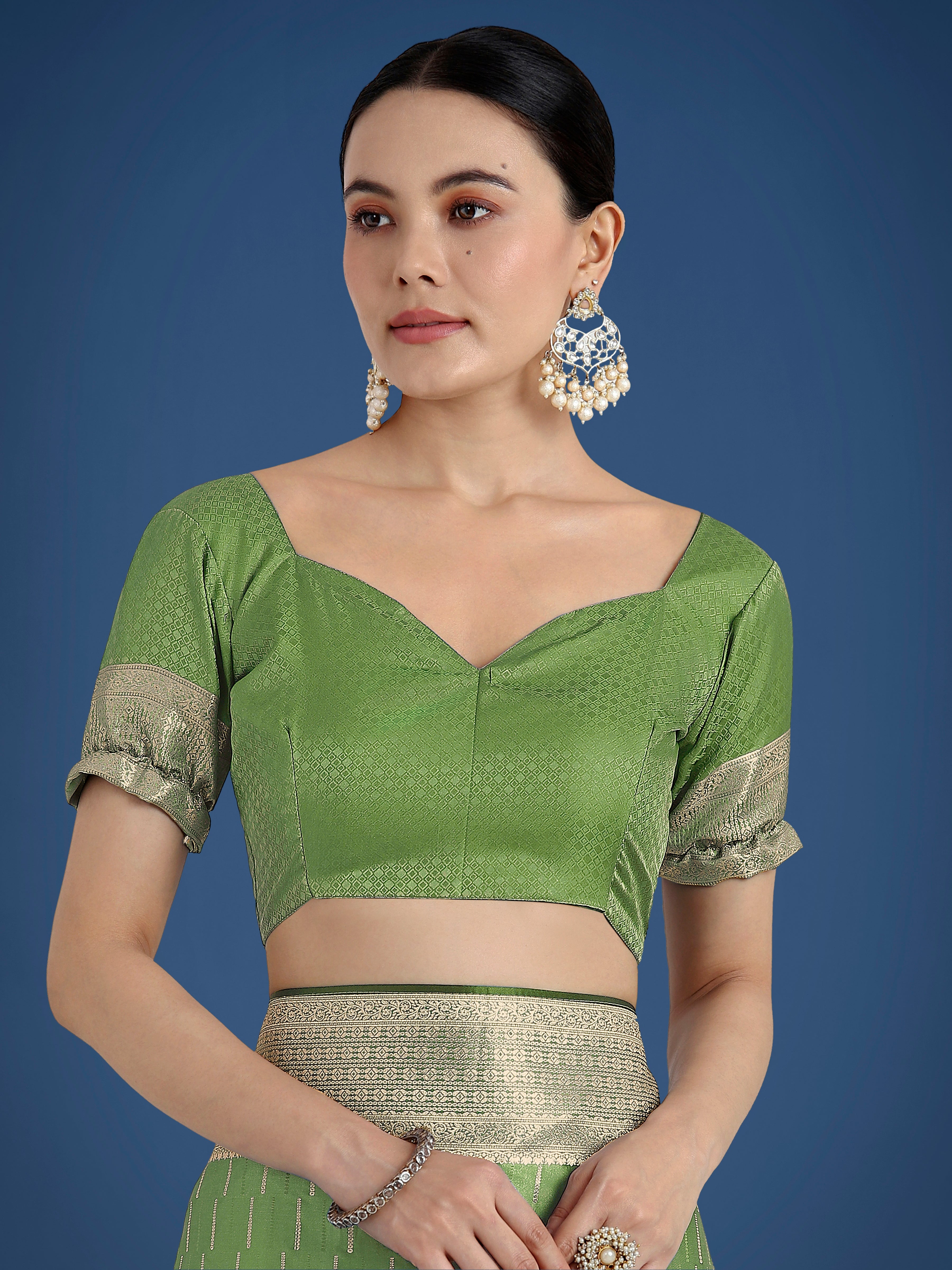 Dusty Green Weaving Banarasi Satin Silk Trendy Saree For Festival