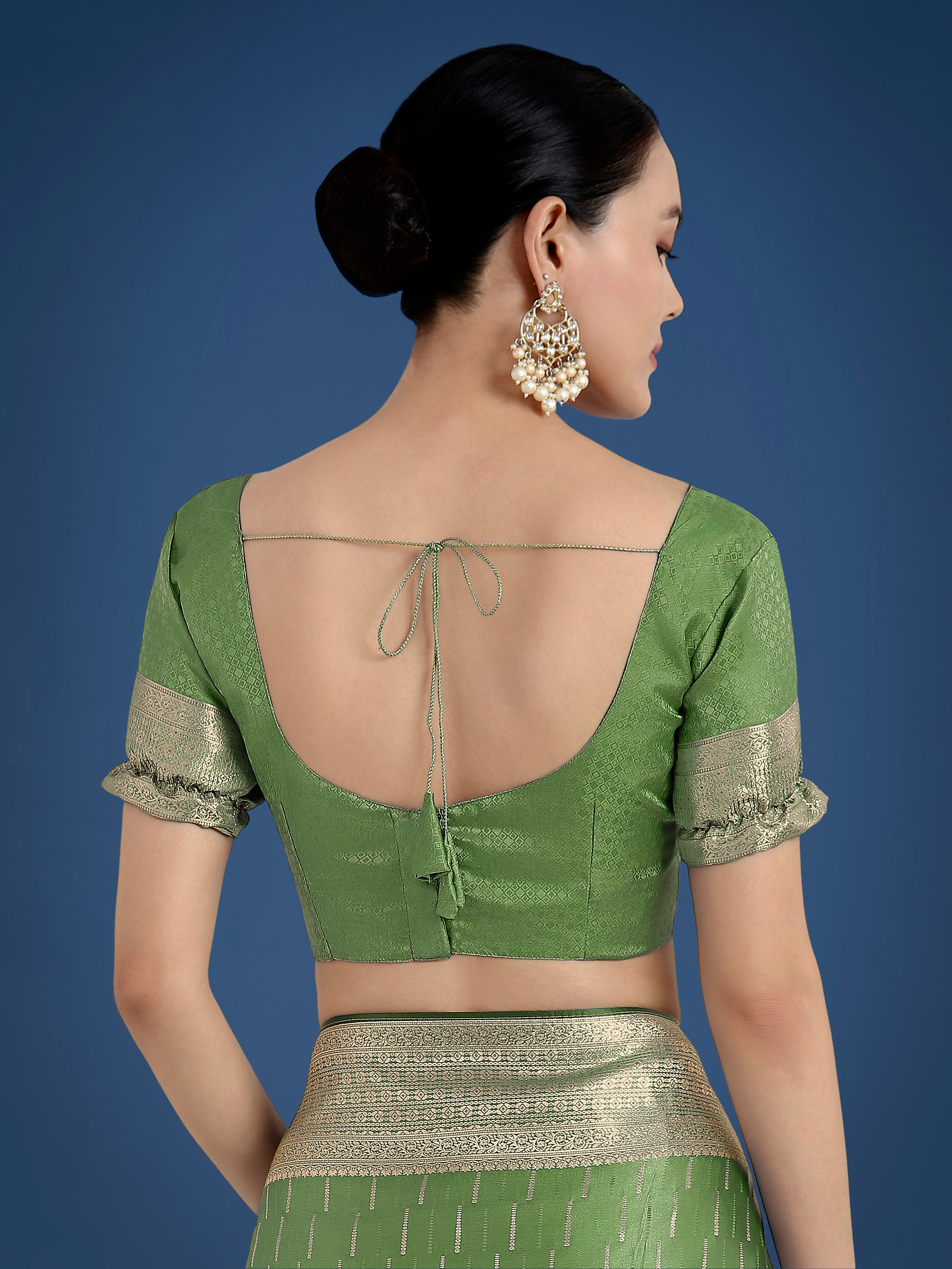Dusty Green Weaving Banarasi Satin Silk Trendy Saree For Festival