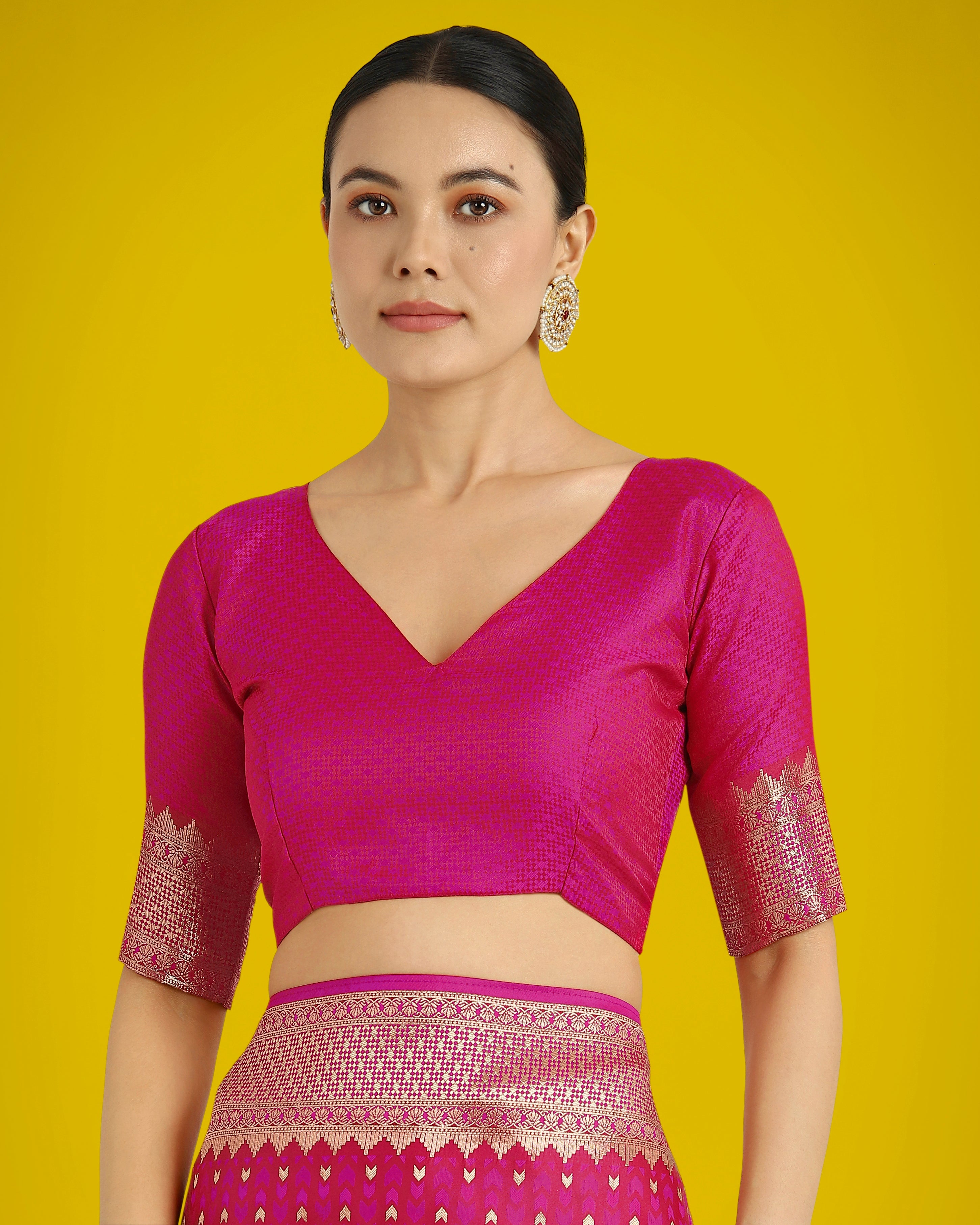 Gorgeous Rani Pink Woven Banarasi Satin Designer Silk Saree