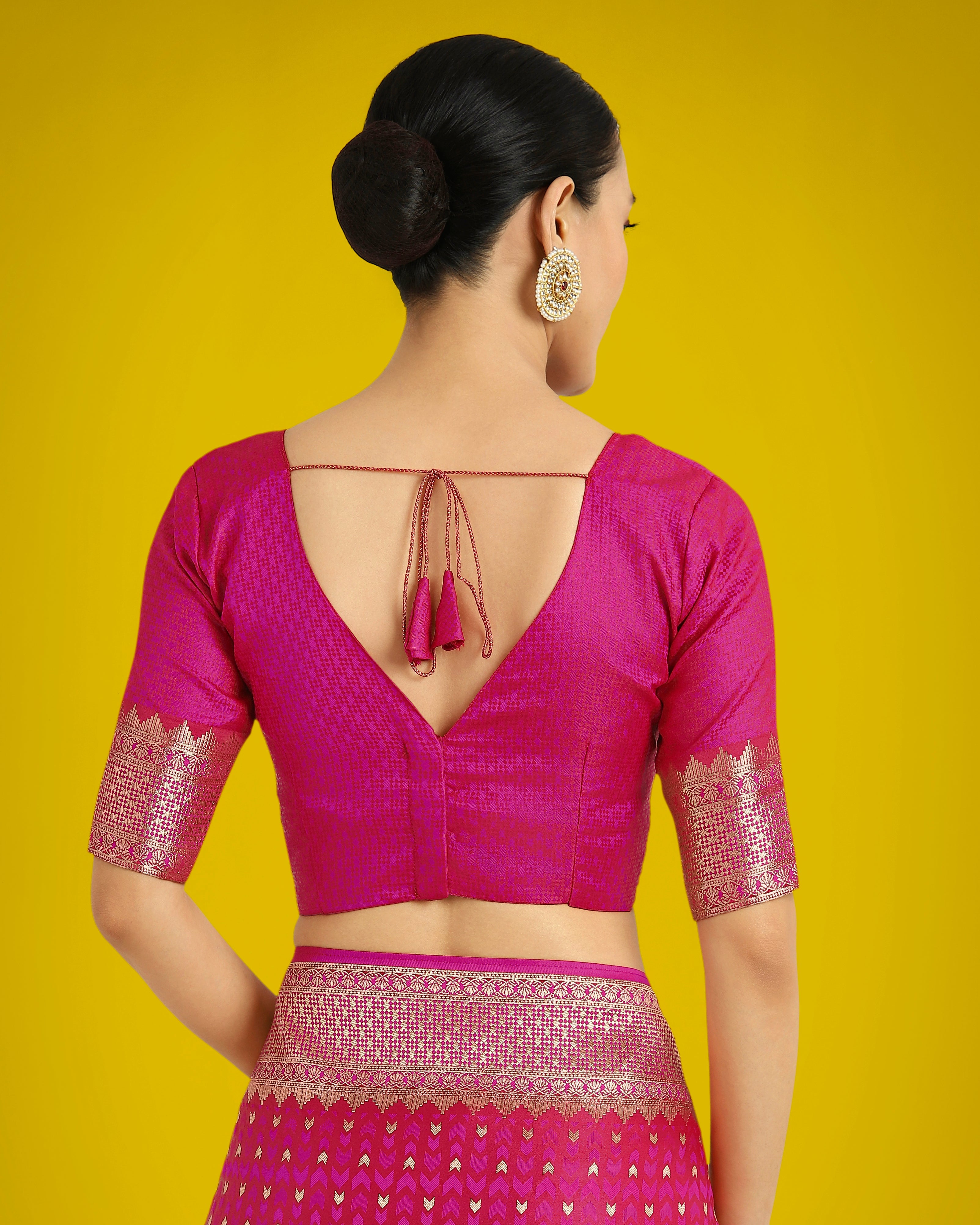 Gorgeous Rani Pink Woven Banarasi Satin Designer Silk Saree
