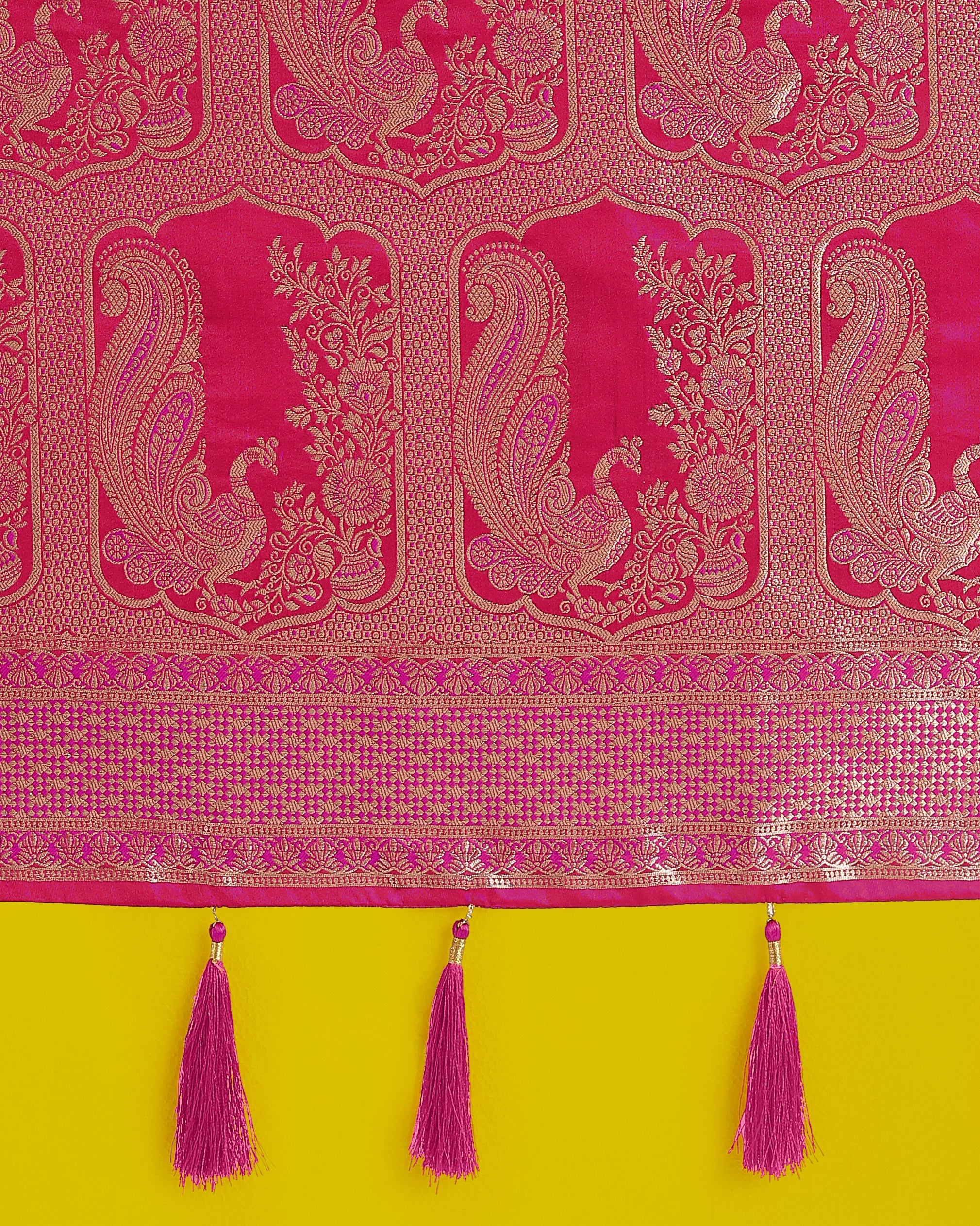 Gorgeous Rani Pink Woven Banarasi Satin Designer Silk Saree