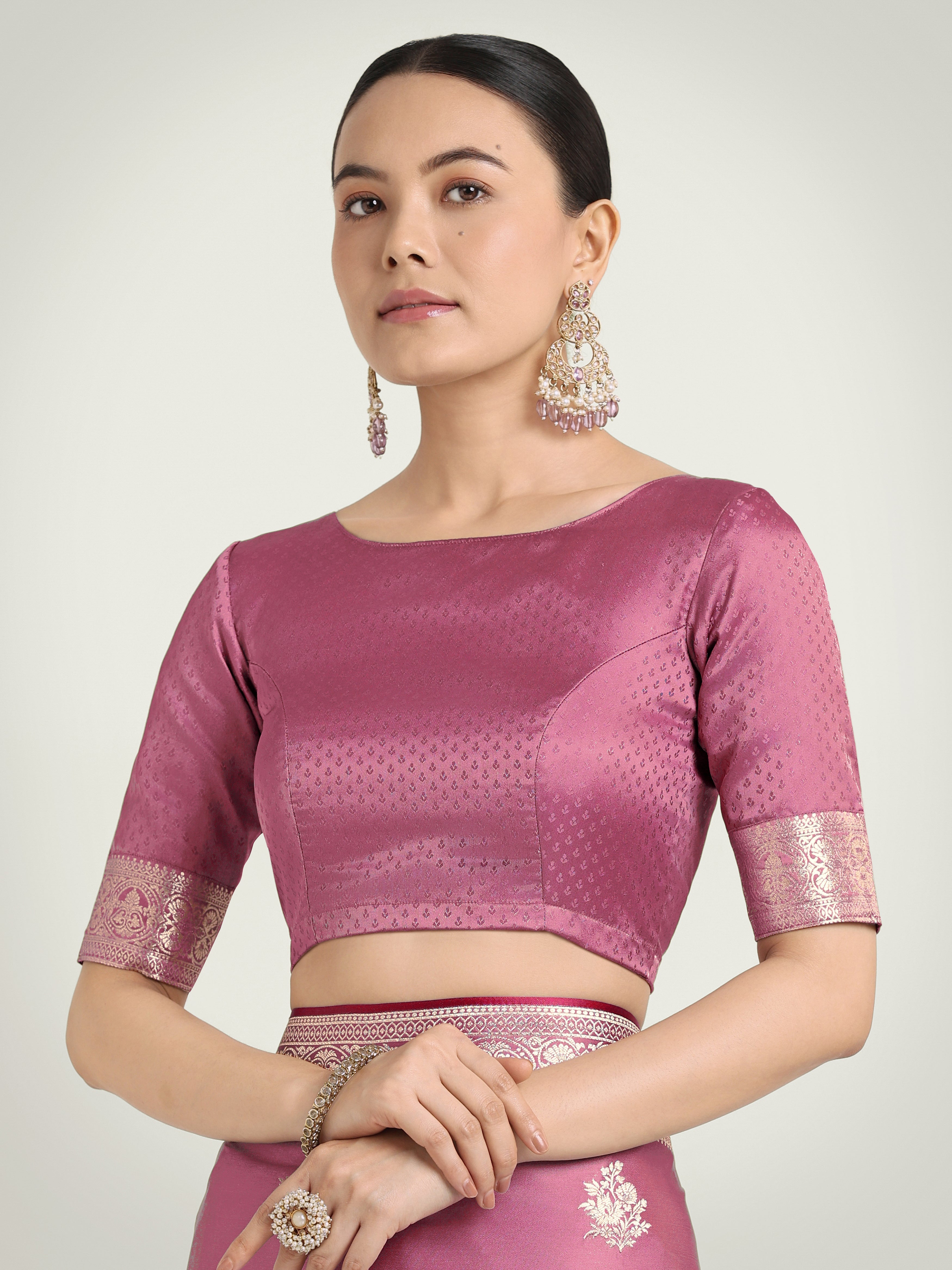 Dusty Pink Zari Weaving Work Banarasi Satin Silk Traditional Saree