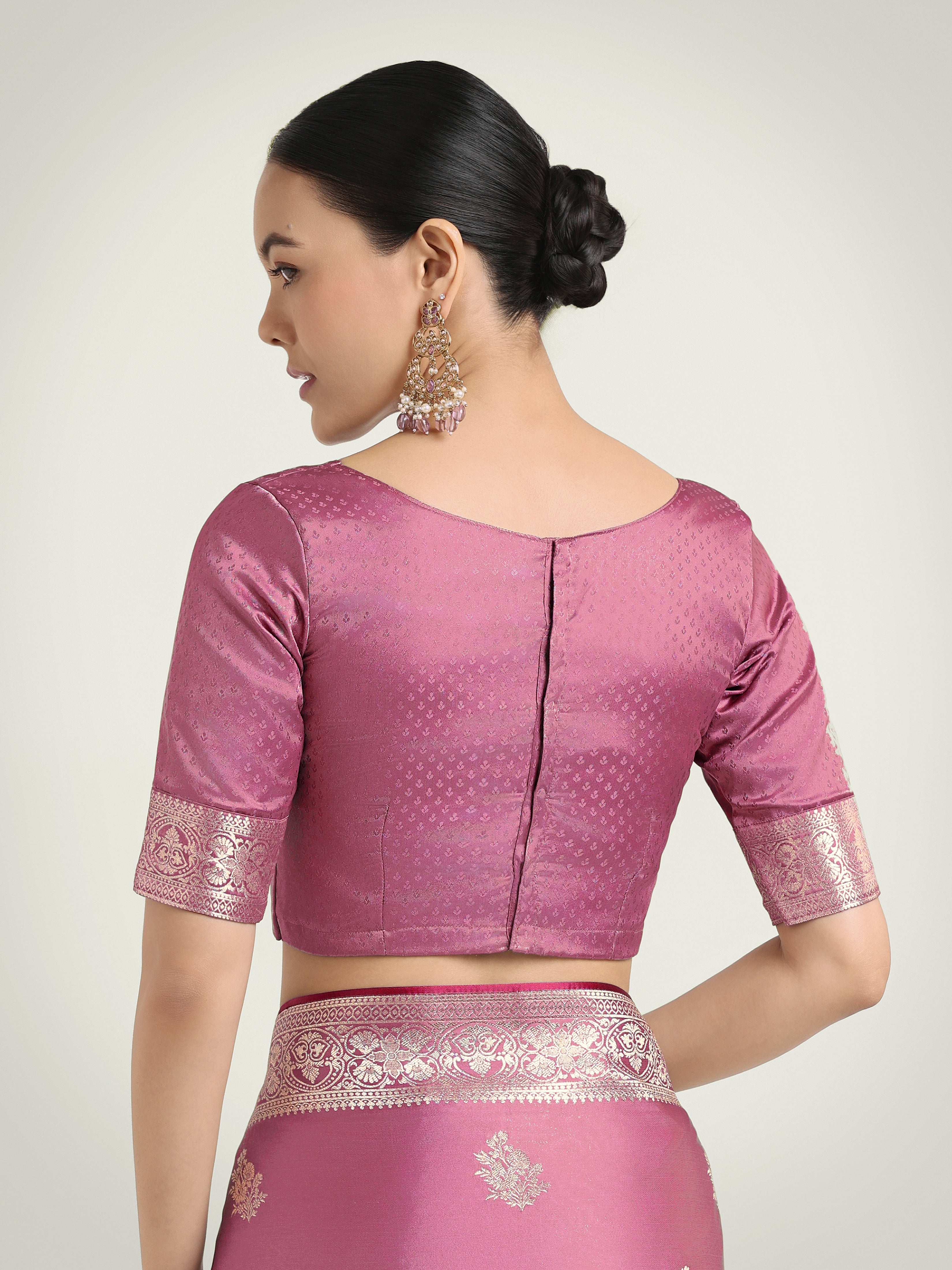 Dusty Pink Zari Weaving Work Banarasi Satin Silk Traditional Saree