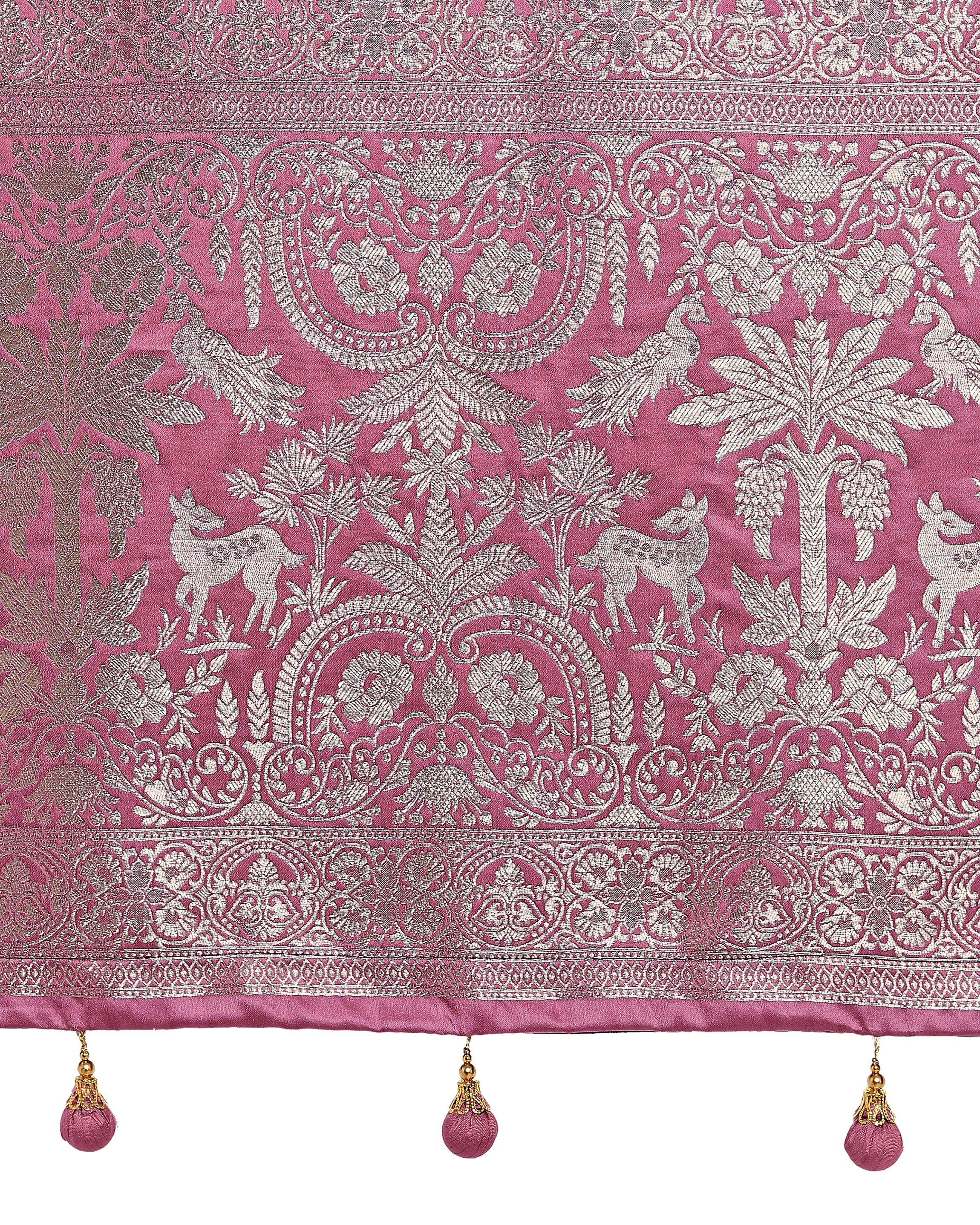 Dusty Pink Zari Weaving Work Banarasi Satin Silk Traditional Saree