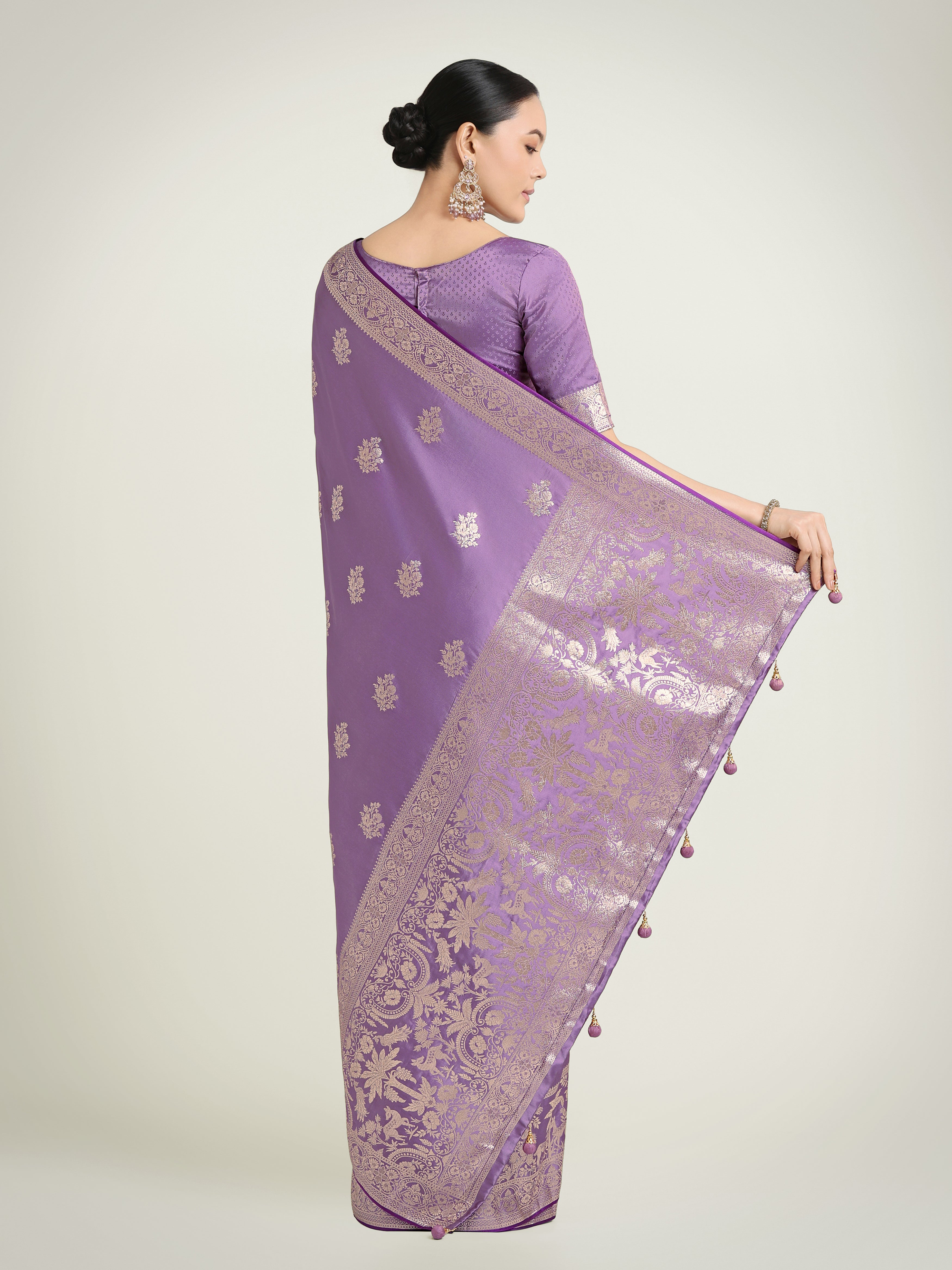 Lavender Zari Weaving Work Banarasi Satin Silk Traditional Saree