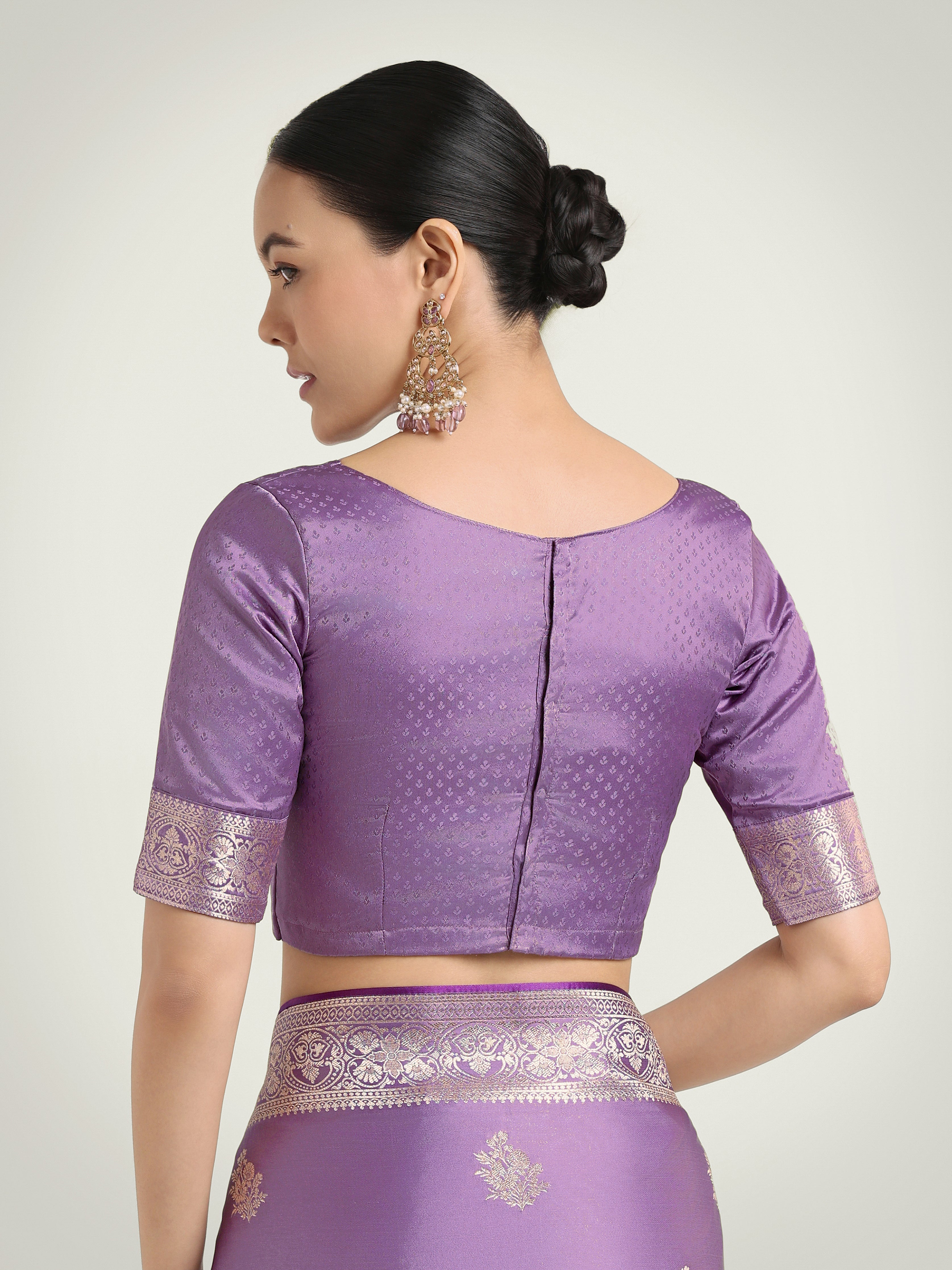 Lavender Zari Weaving Work Banarasi Satin Silk Traditional Saree