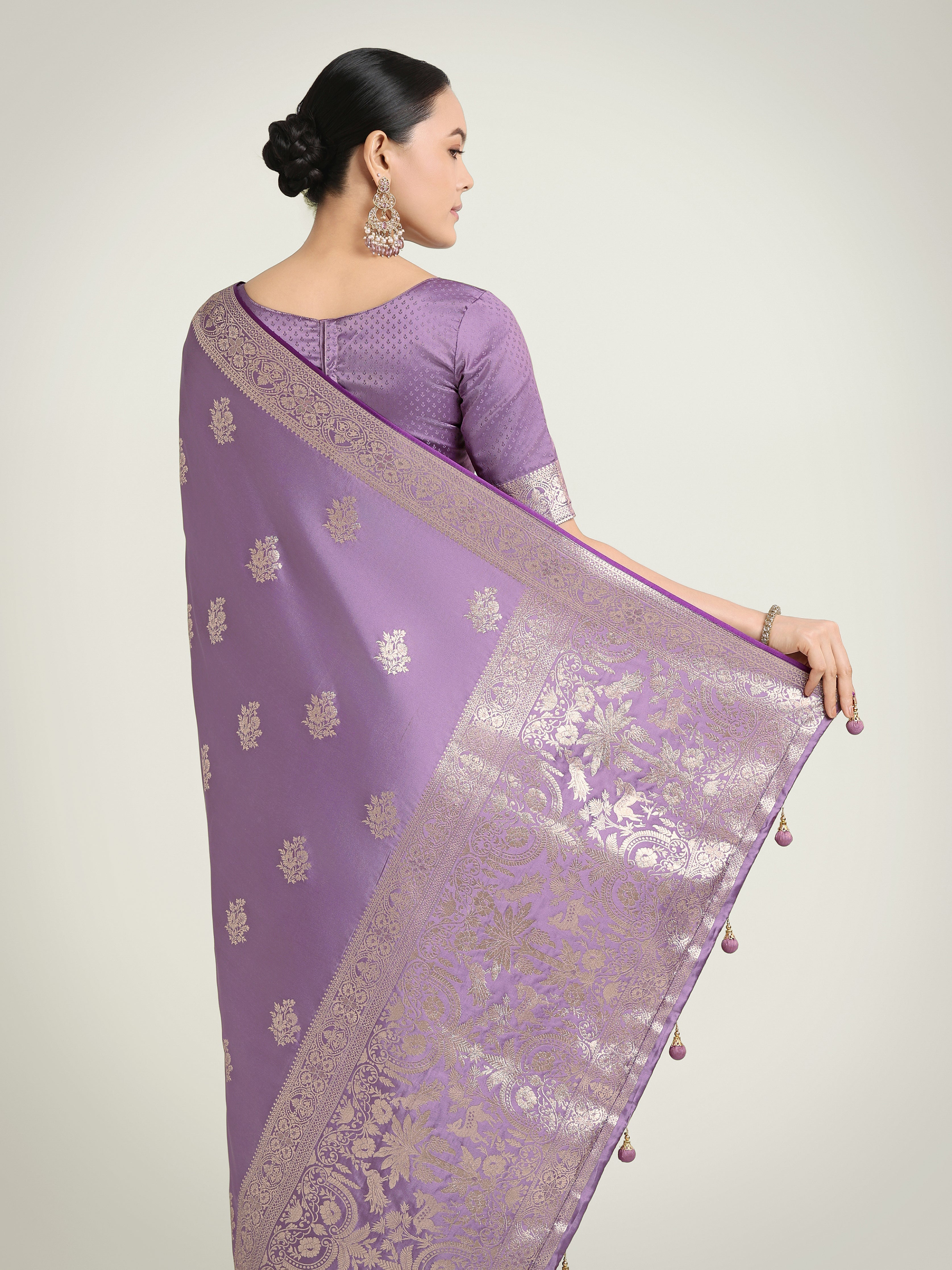 Lavender Zari Weaving Work Banarasi Satin Silk Traditional Saree