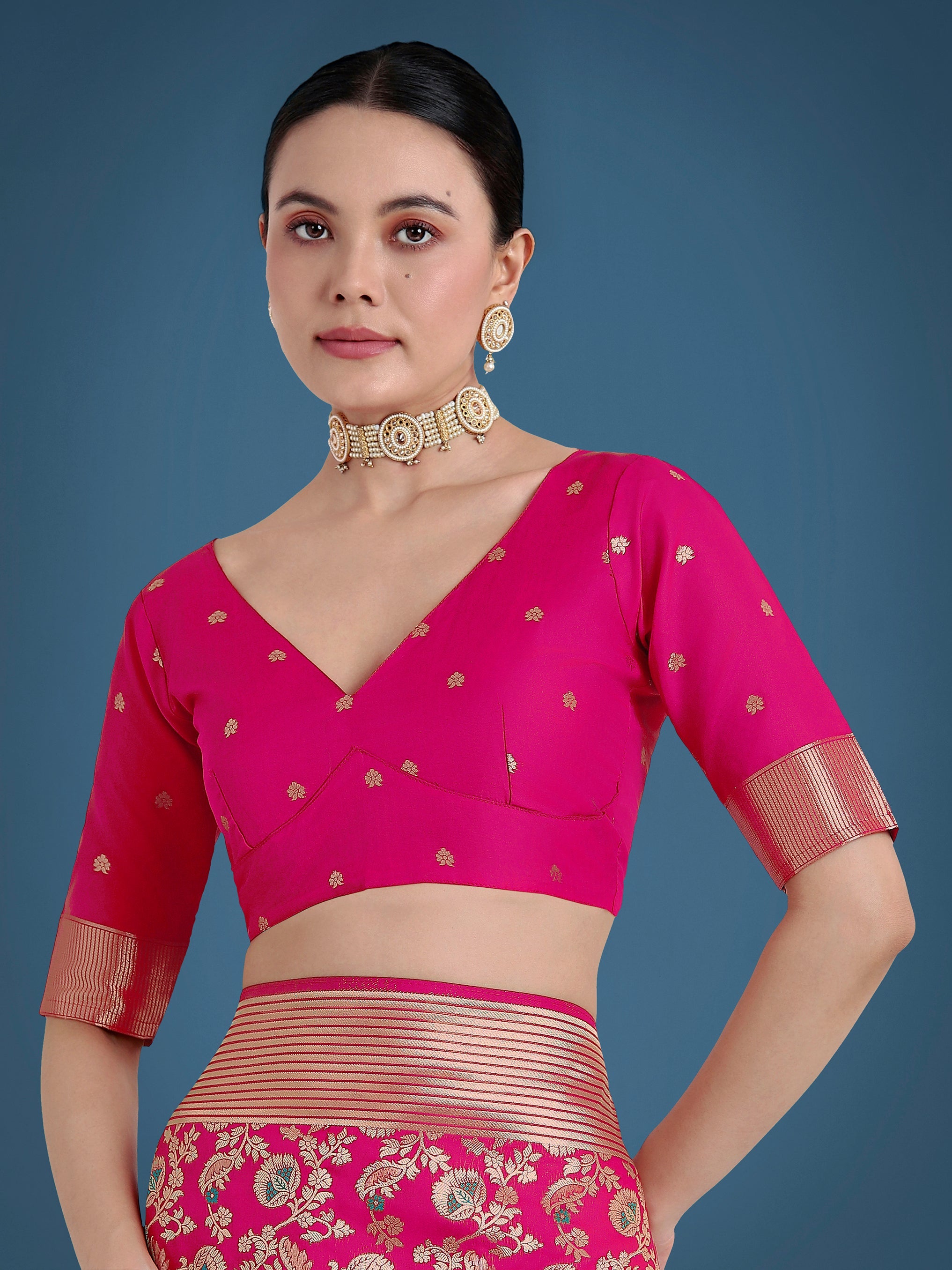 Rani Pink Banarasi Silk Zaal Woven Pattern Traditional Saree