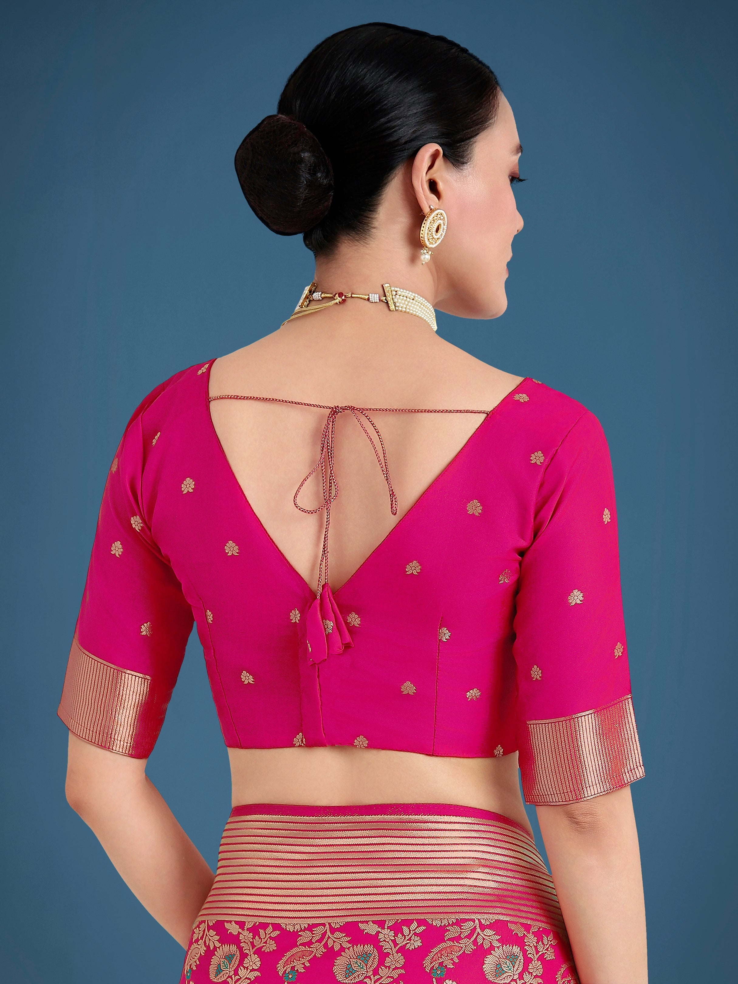 Rani Pink Banarasi Silk Zaal Woven Pattern Traditional Saree
