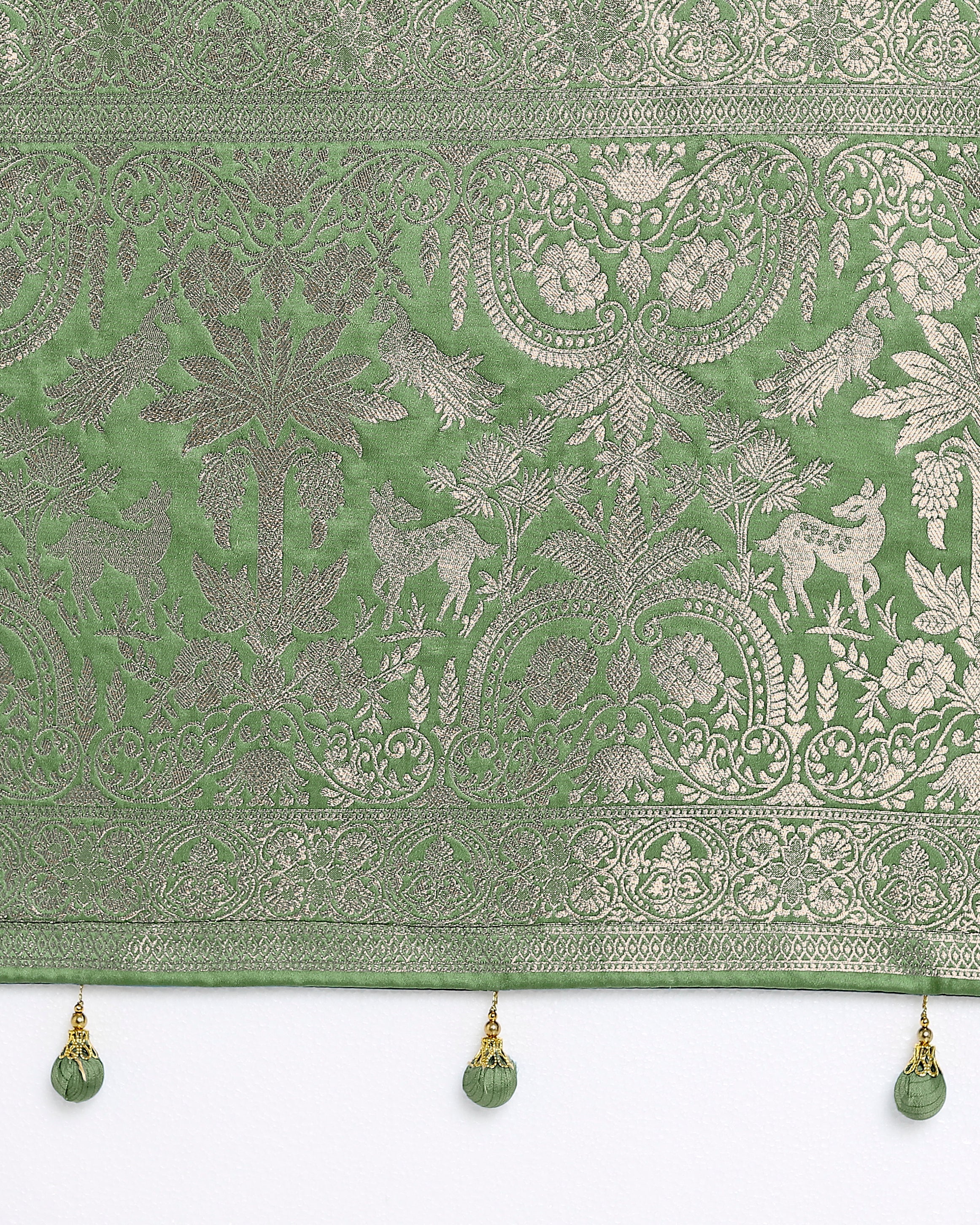 Light Green Zari Weaving Work Banarasi Satin Silk Traditional Saree