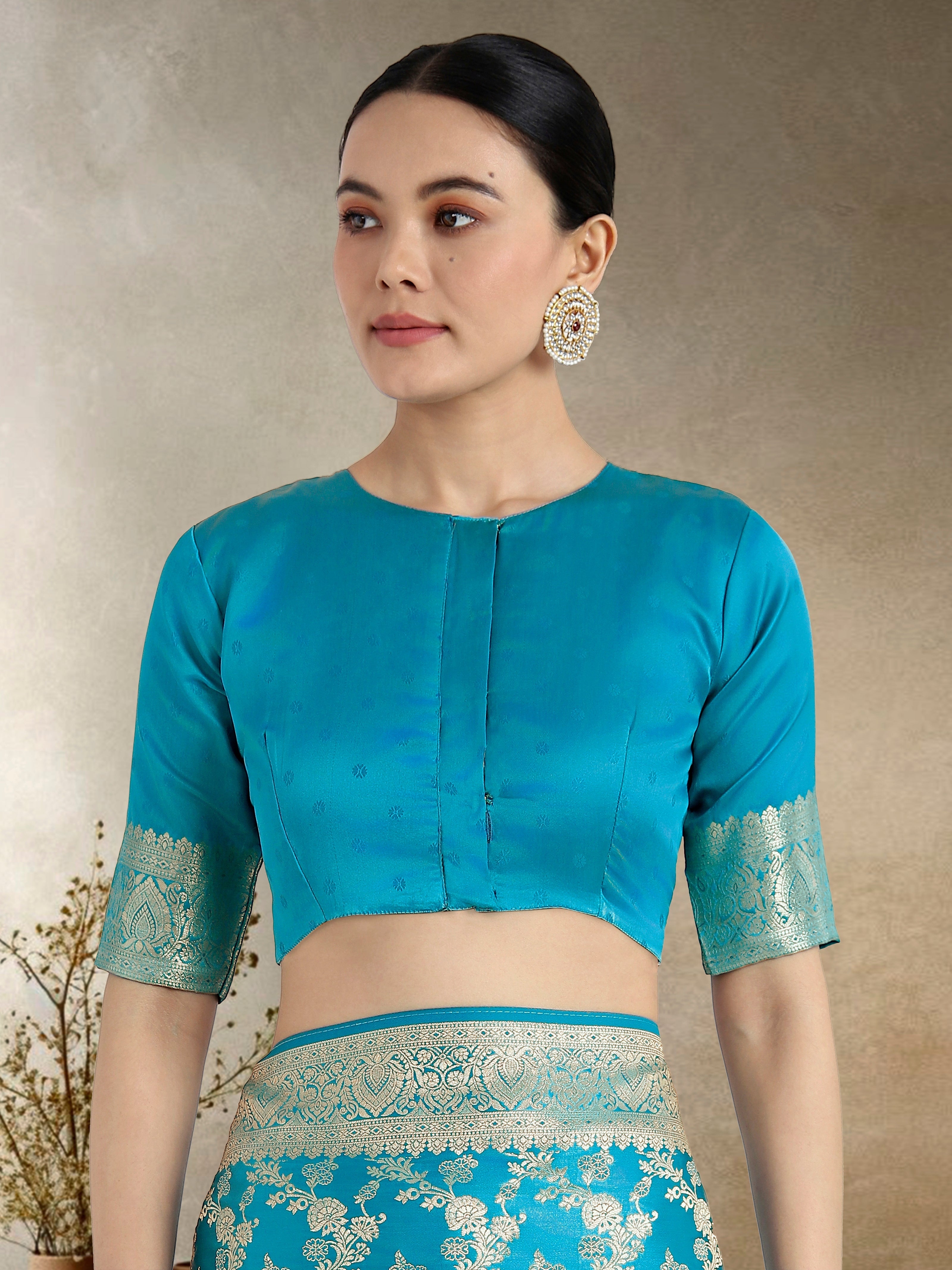 Effervescent Aqua blue Soft Banarasi Satin Silk Saree With Elision Blouse Piece