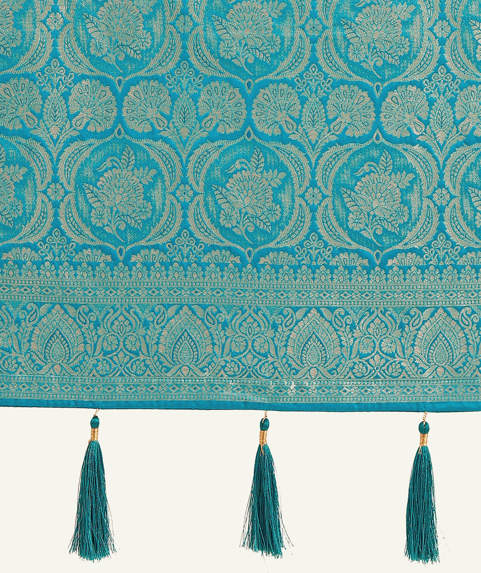 Effervescent Aqua blue Soft Banarasi Satin Silk Saree With Elision Blouse Piece