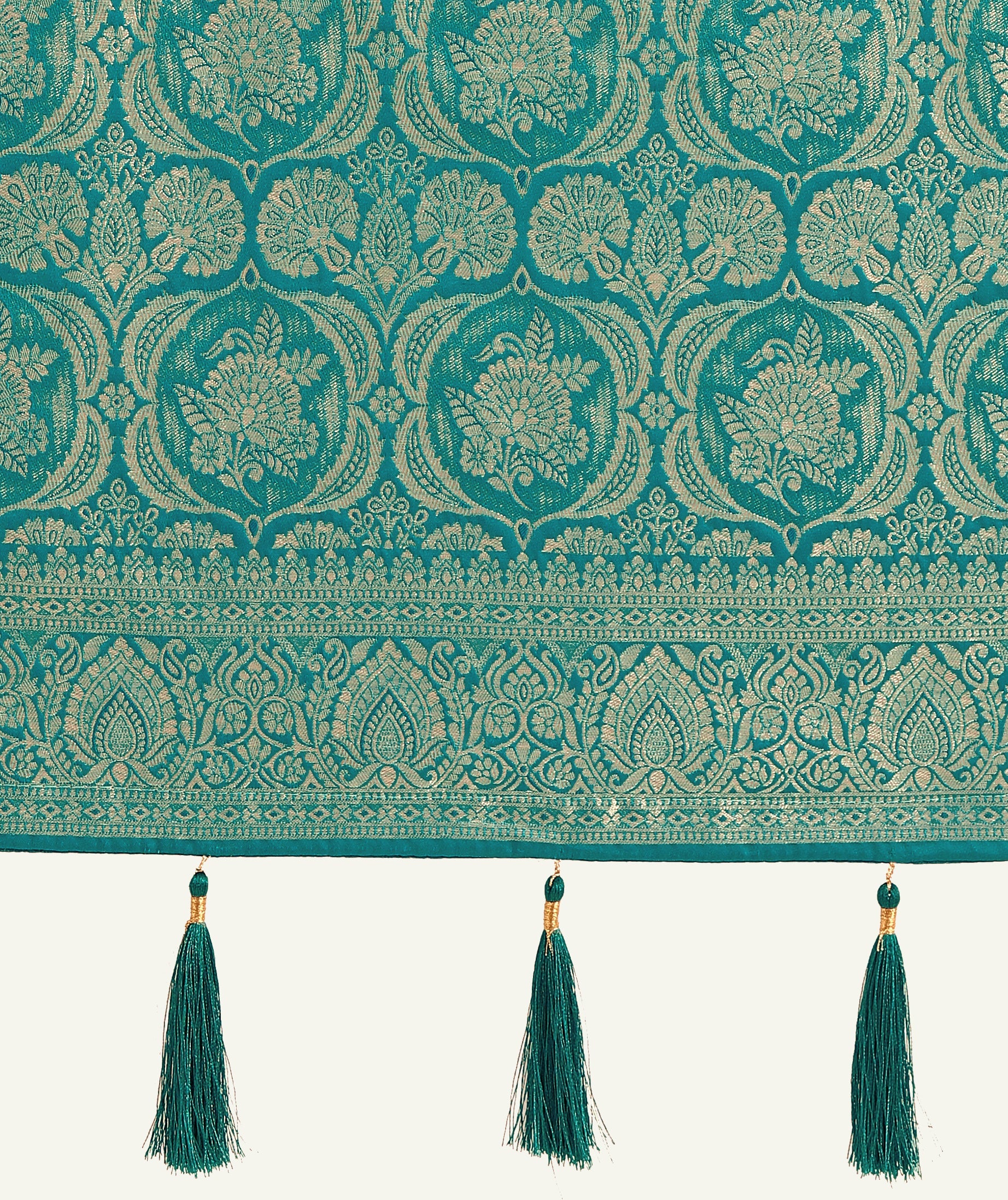 Effervescent Turquoise Soft Banarasi Satin Silk Saree With Elision Blouse Piece