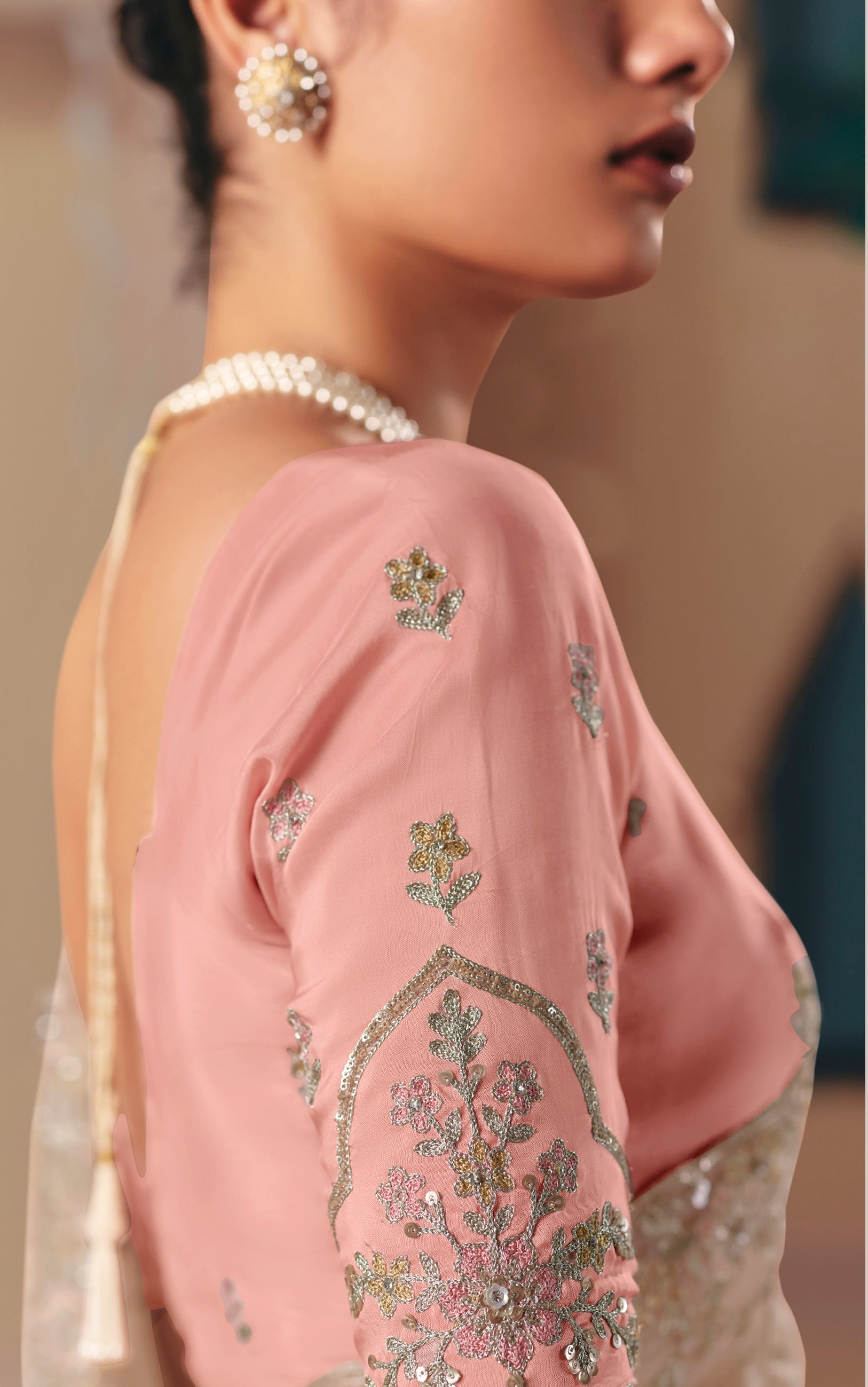 Embroidered Cream Fancy Fabric Party Designer Saree