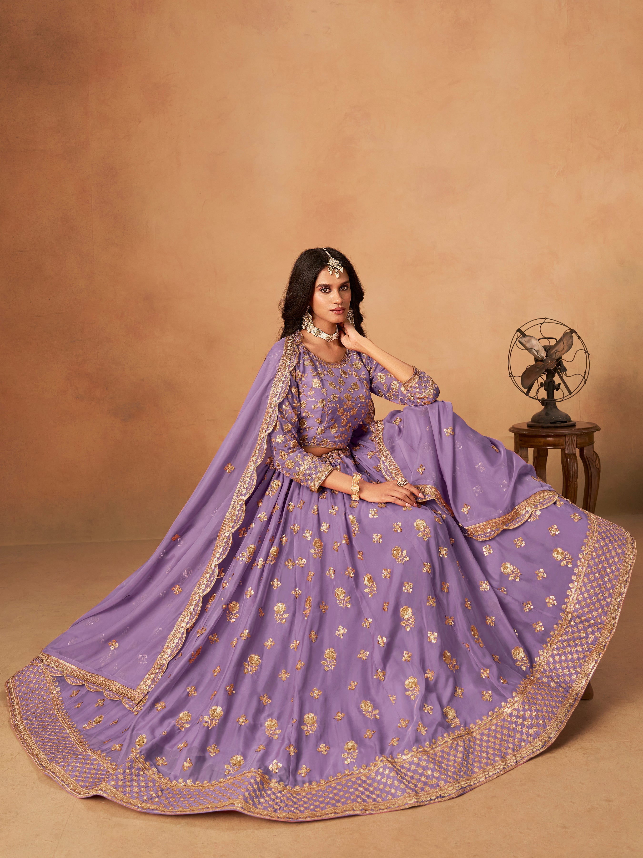 Embroidered Lavender Organza Trendy Lehenga Choli