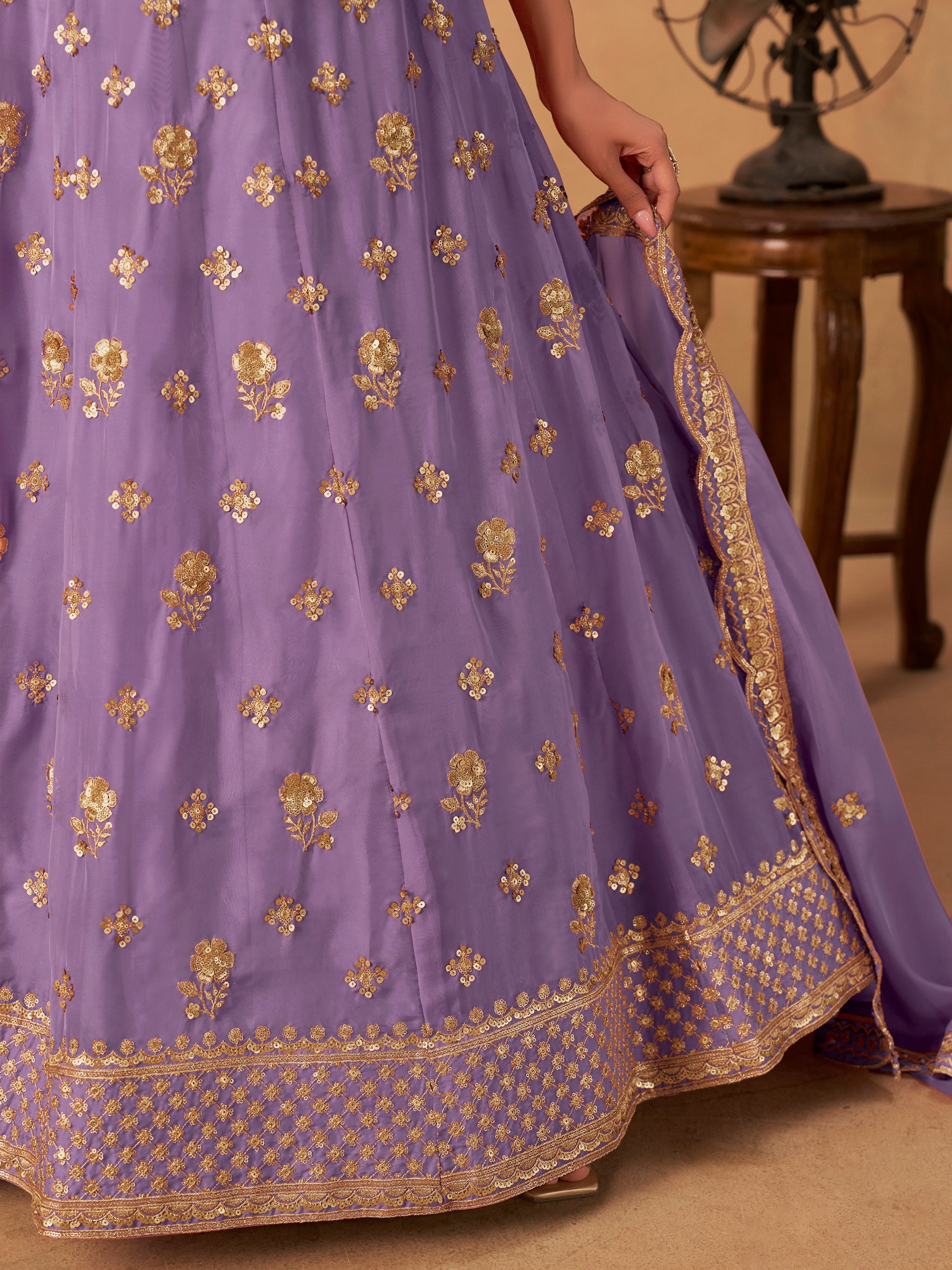 Embroidered Lavender Organza Trendy Lehenga Choli