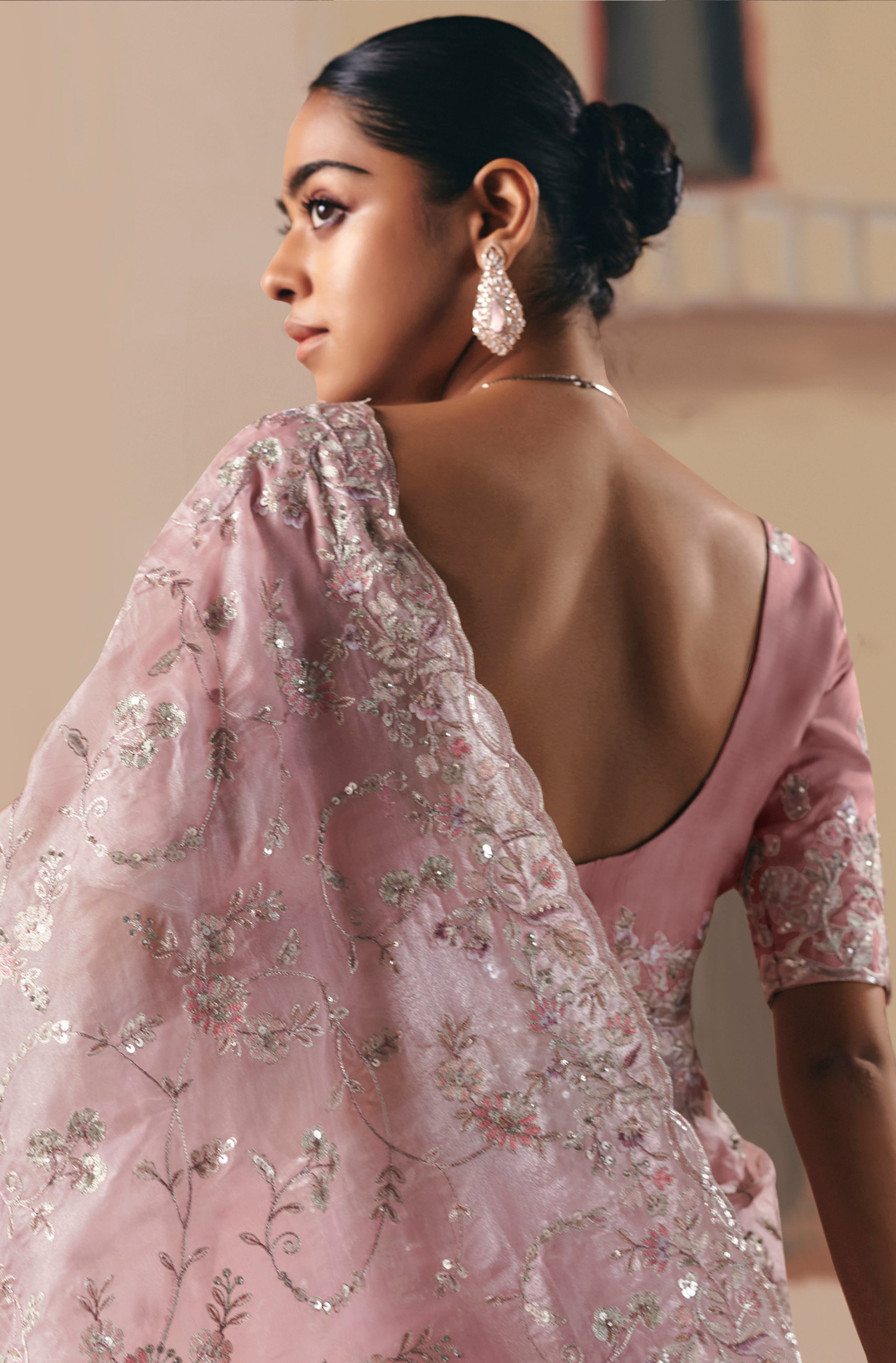 Embroidered Light Pink Fancy Fabric Party Designer Saree
