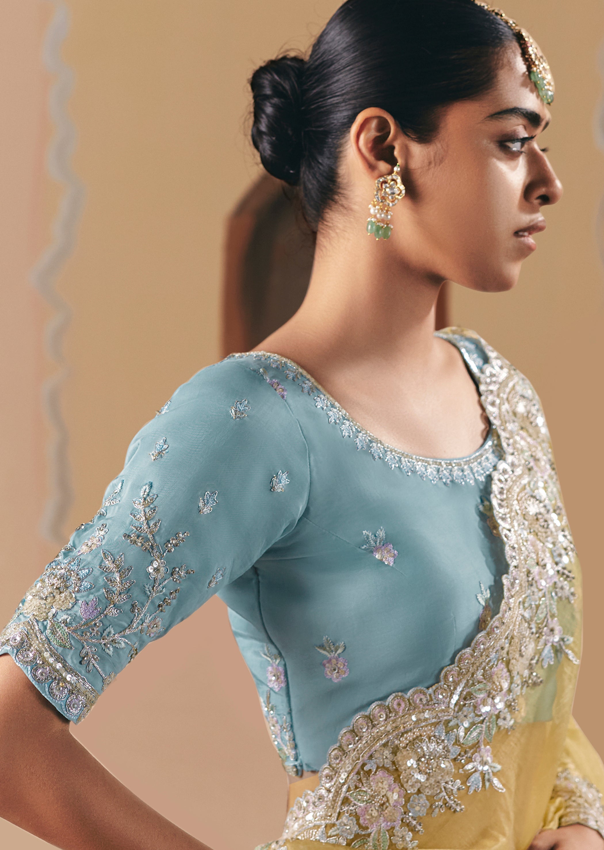 Embroidered Pastel Yellow Fancy Fabric Party Designer Saree