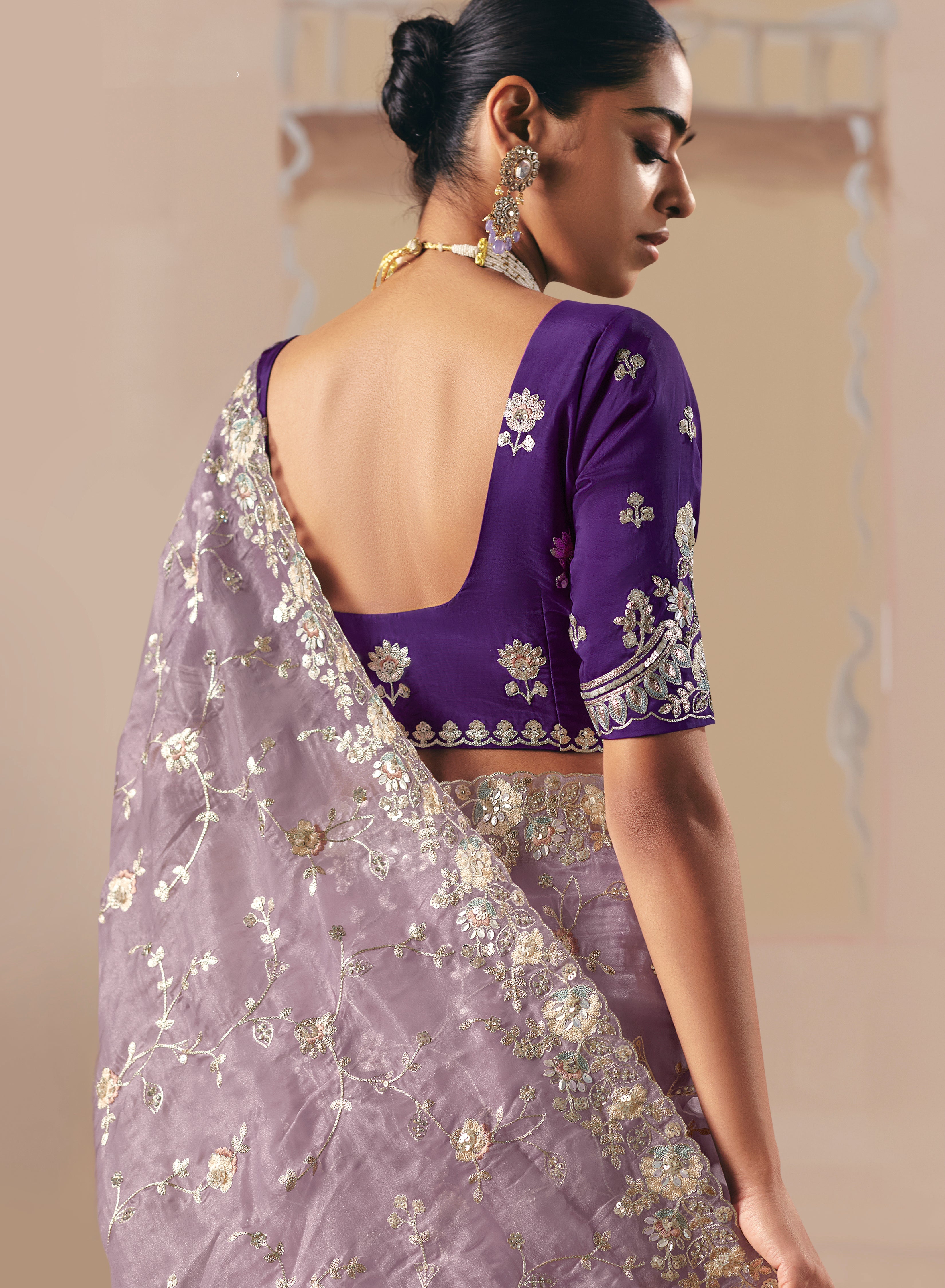 Embroidered Lilac Fancy Fabric Party Designer Saree