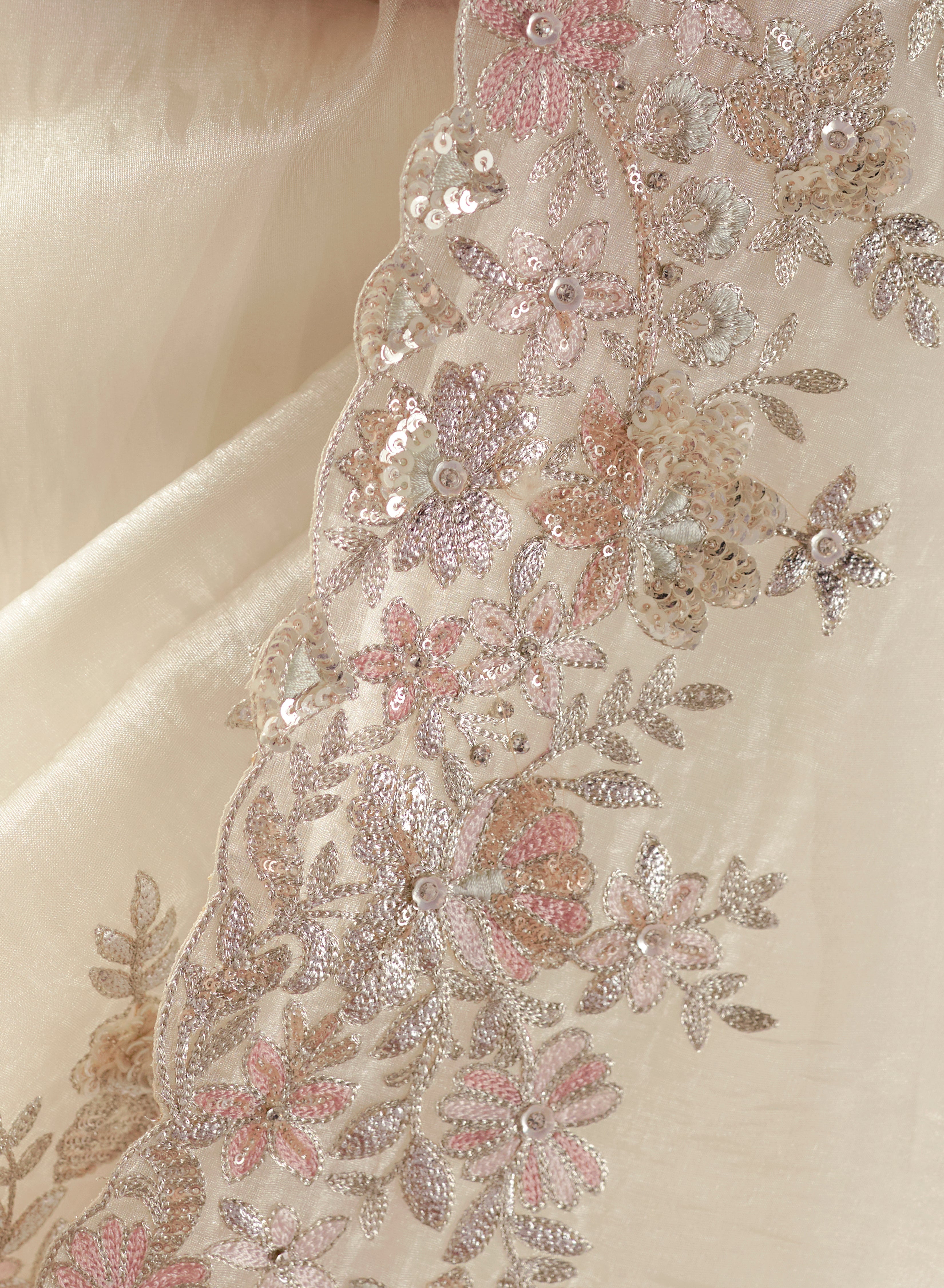 Embroidered Off White Fancy Fabric Party Designer Saree