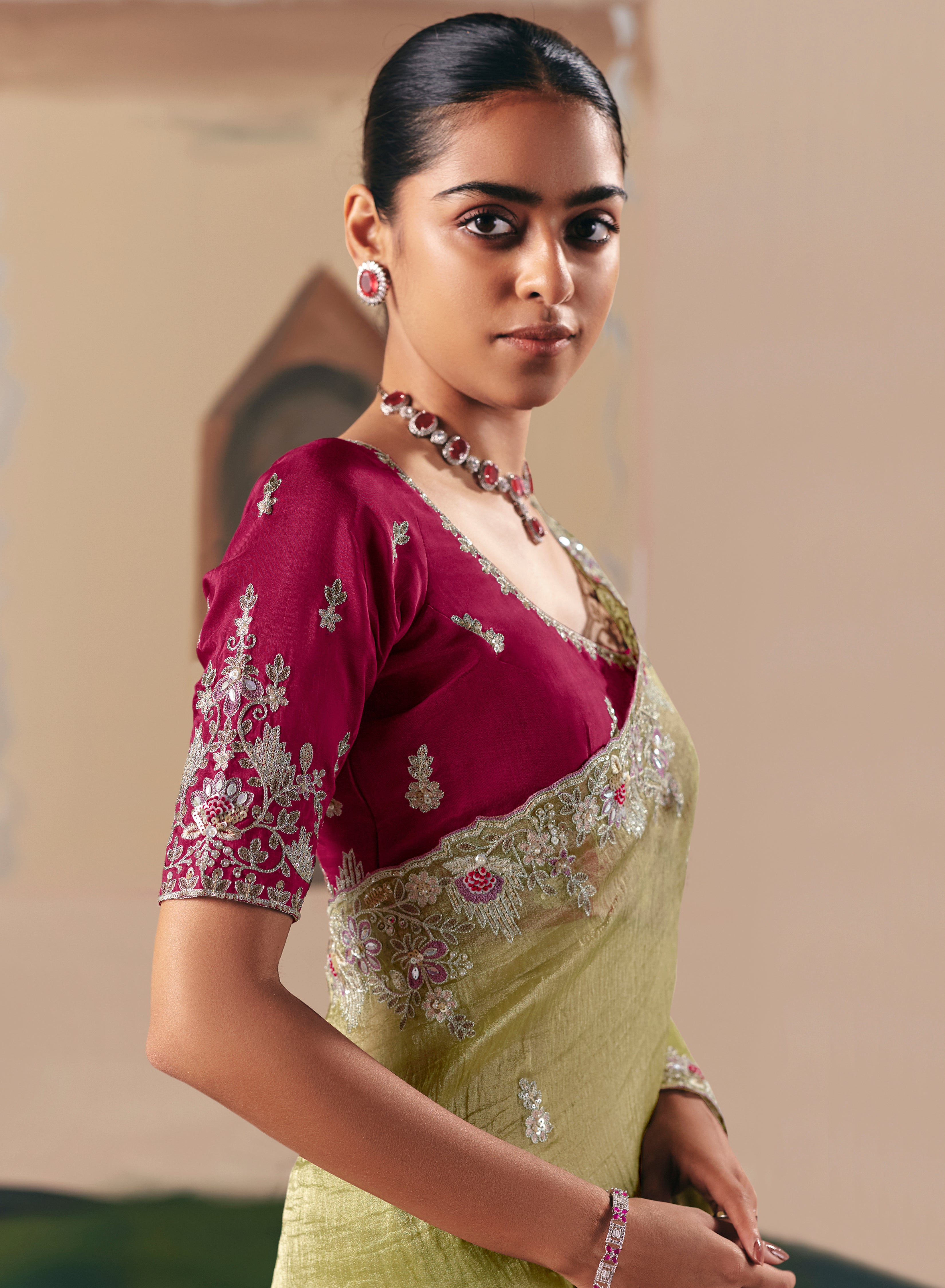 Embroidered Pear Fancy Fabric Party Designer Saree