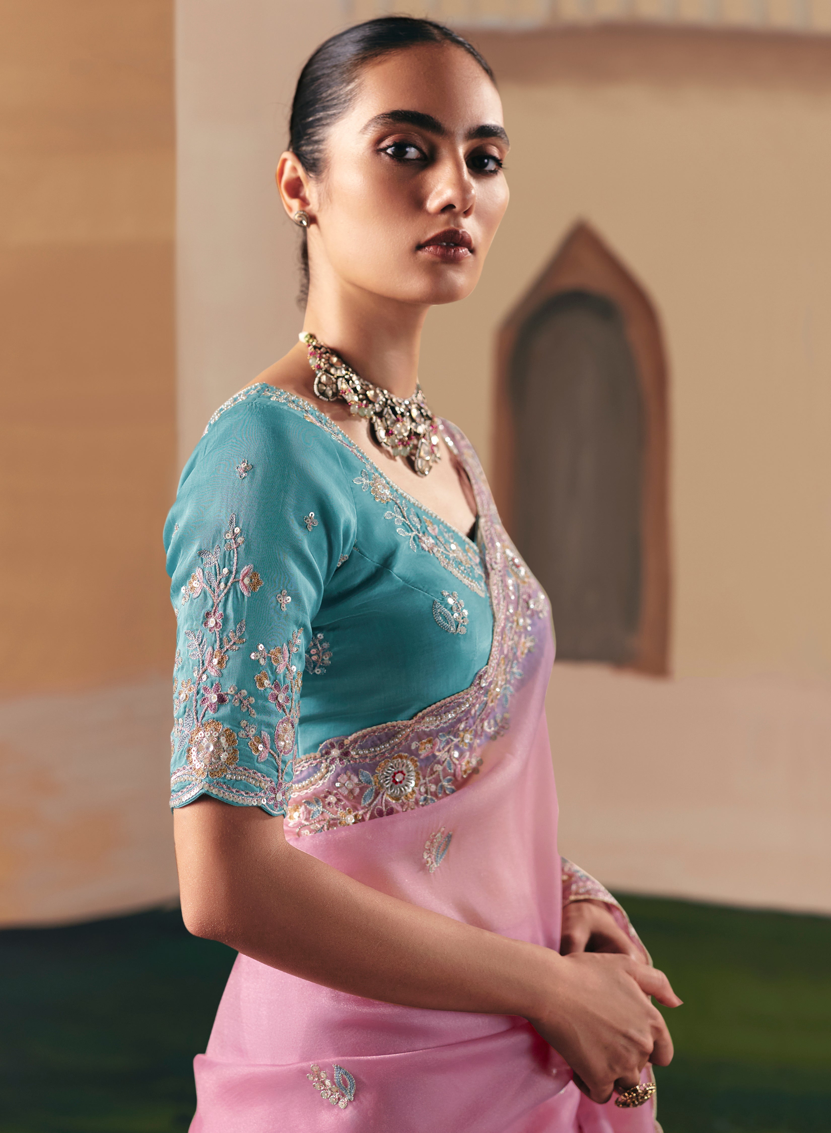 Embroidered Pink Fancy Fabric Party Designer Saree