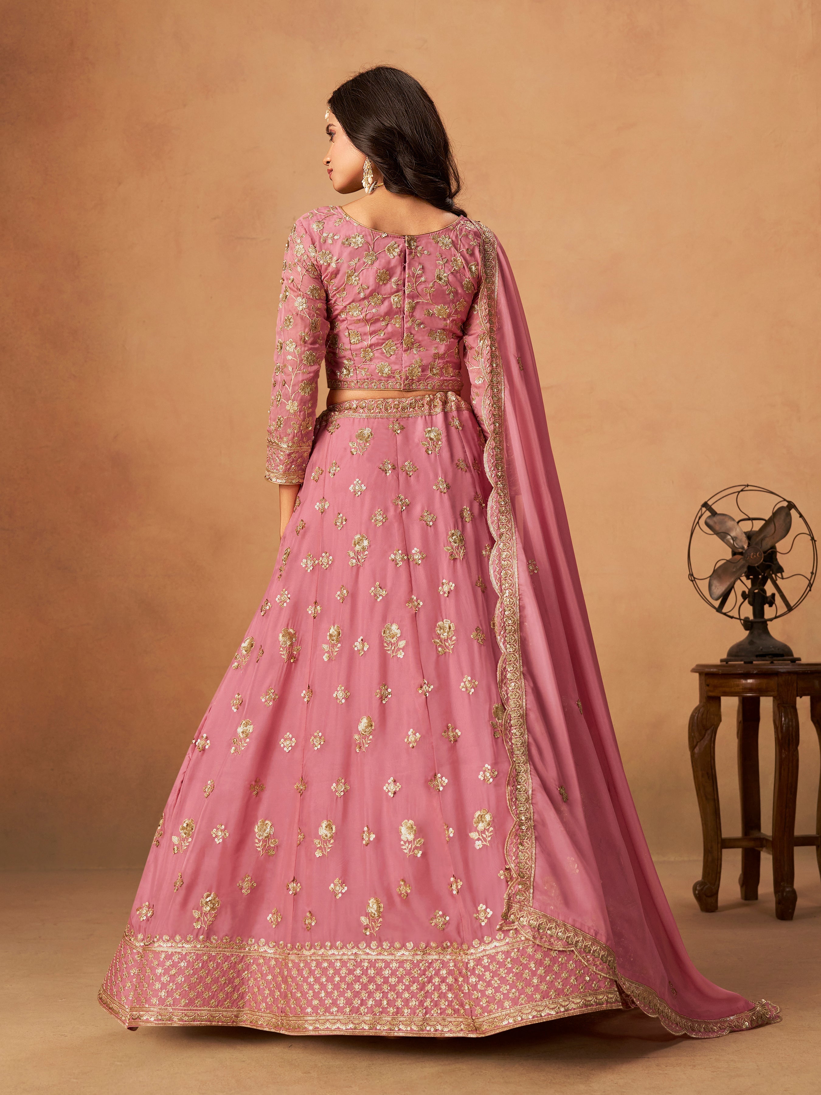 Embroidered Pink Organza Trendy Lehenga Choli