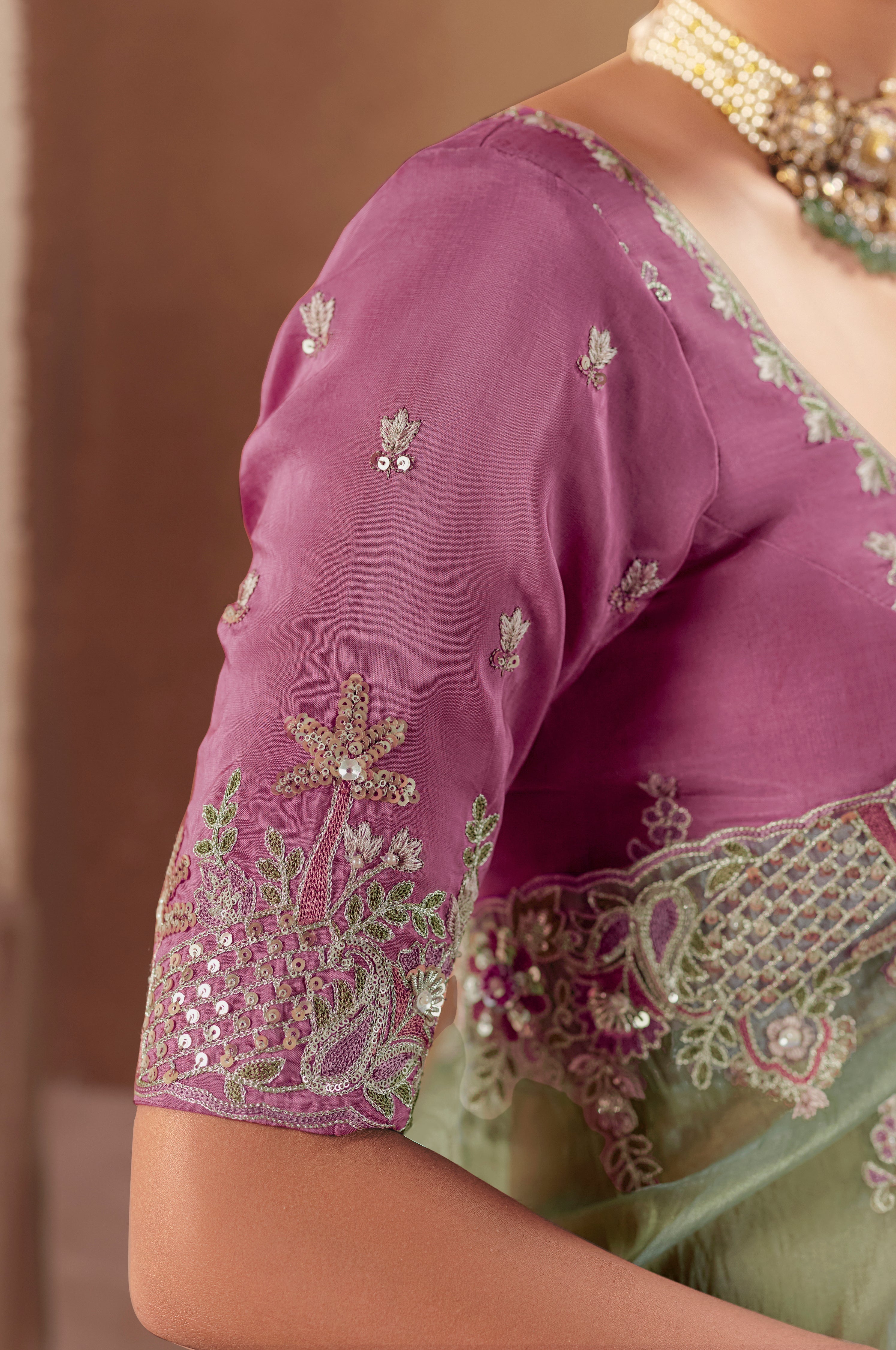 Embroidered Pista Green Fancy Fabric Party Designer Saree